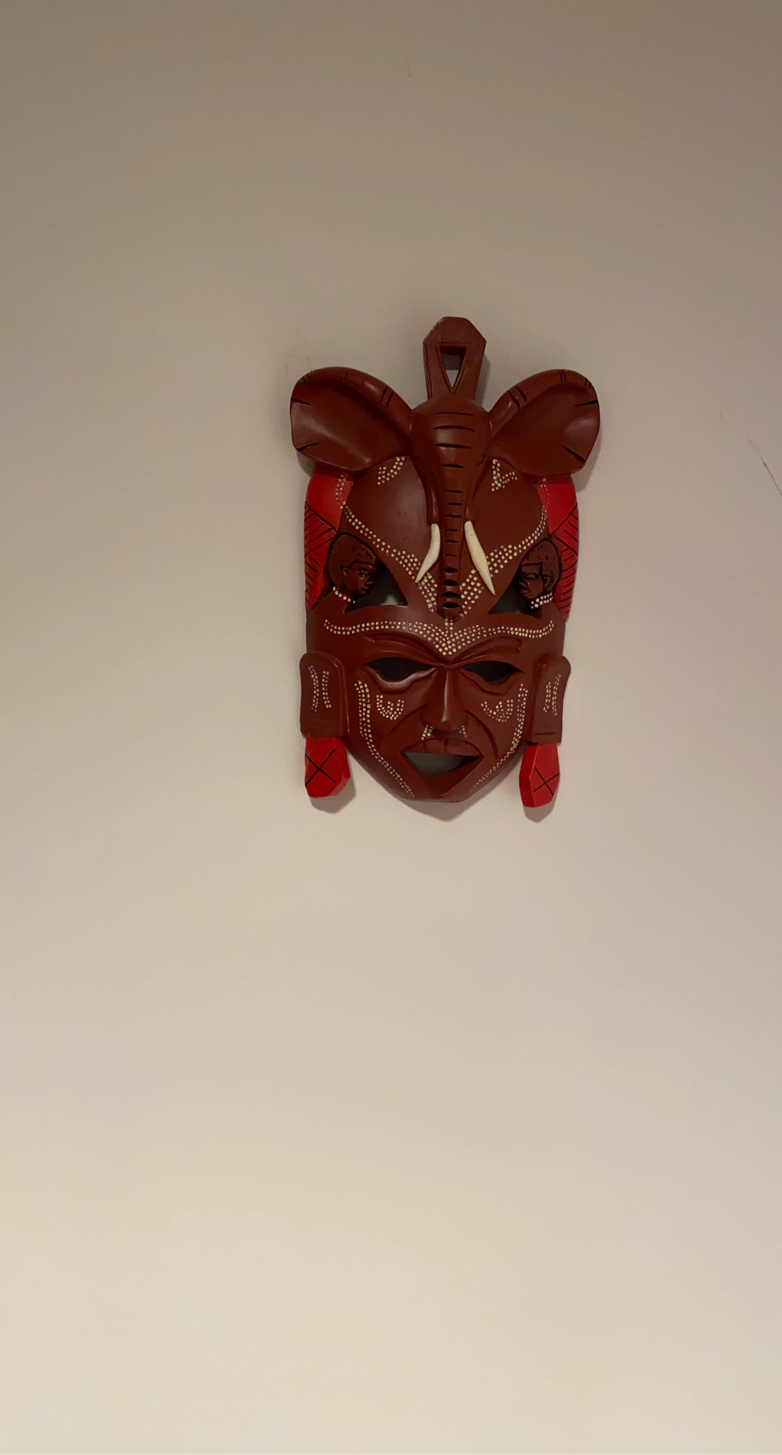 Wooden Elephant and Face Carved Wall Mask
