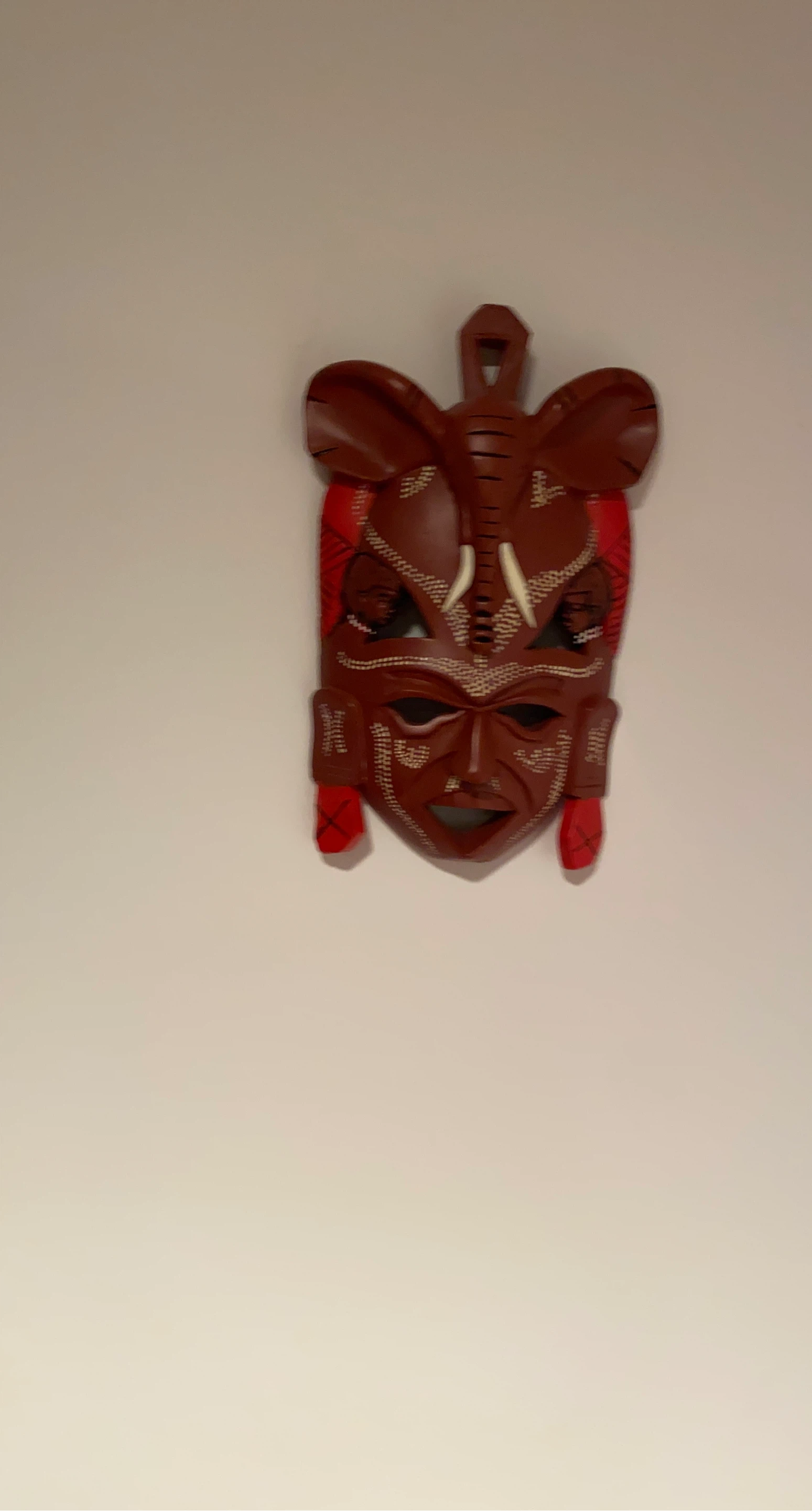 Wooden African Tribal Mask with Elephant Detail