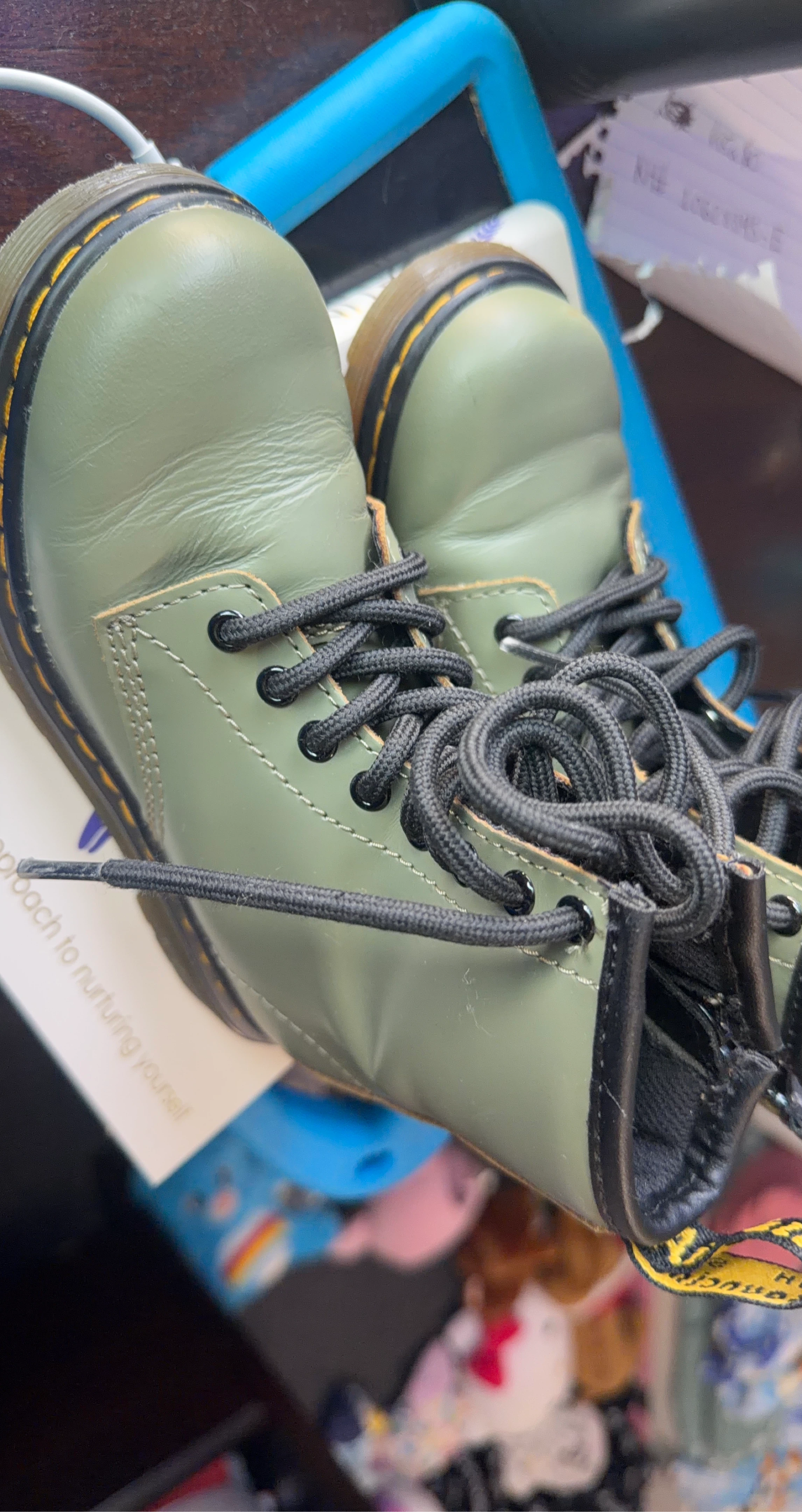 Dr. Martens Green Leather Lace-Up Boots