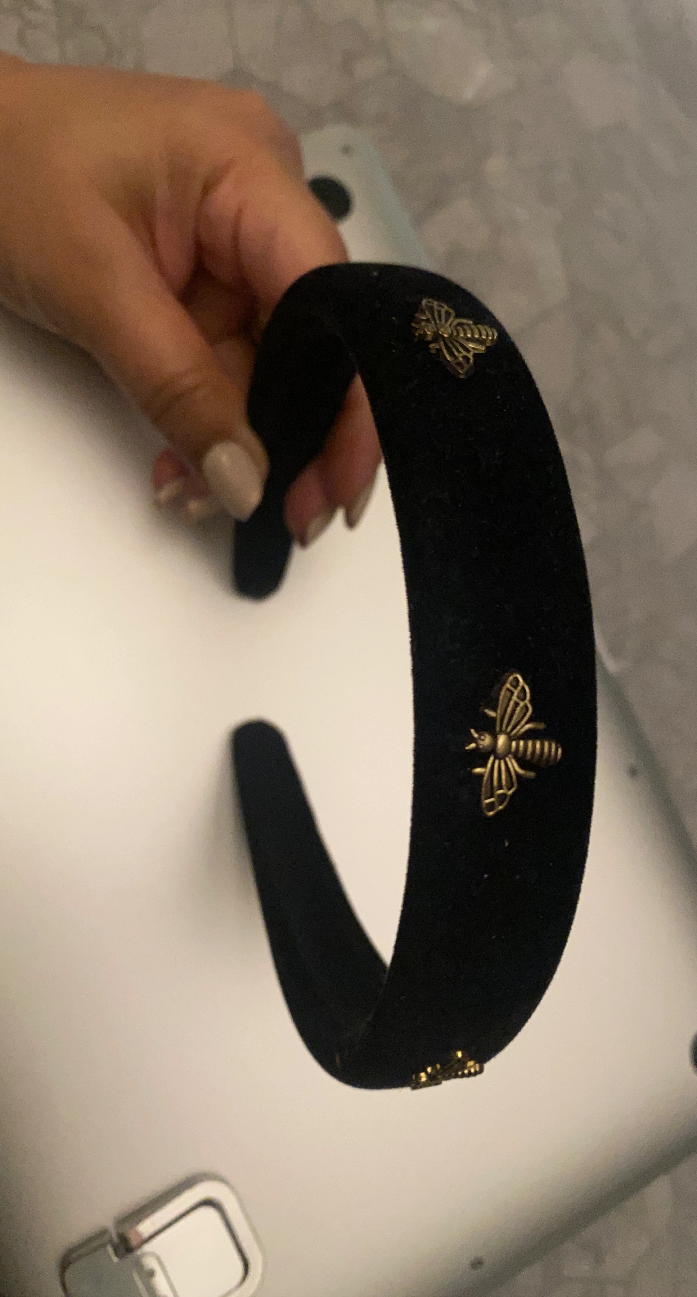 Black Velvet Headband with Bee Embellishments