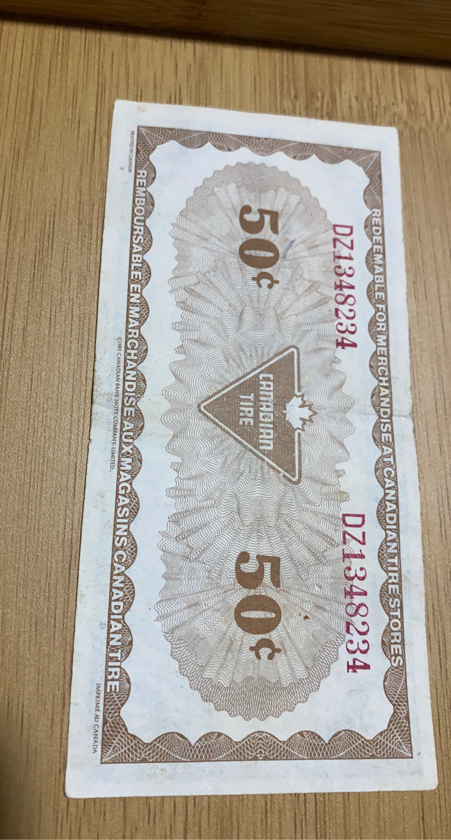 Canadian Tire 50 Cent Cash Bonus Billet-Boni