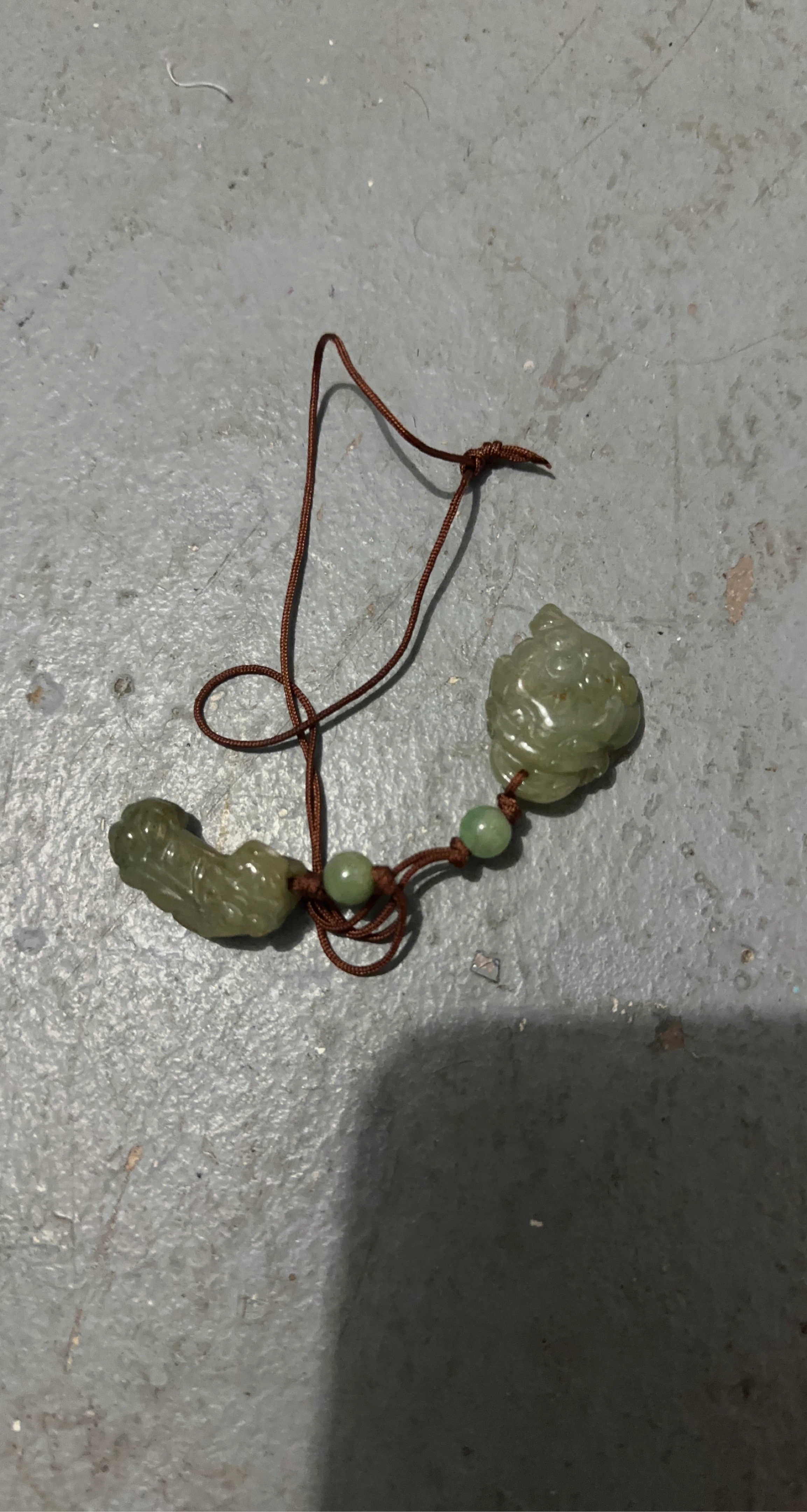 Green Jade Carved Pendant with Cord