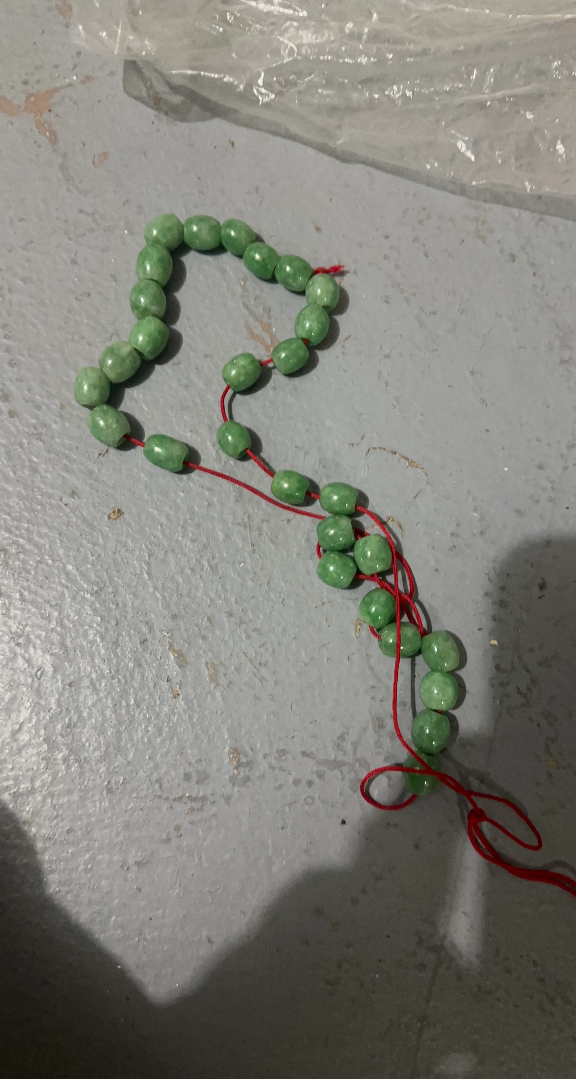 Green Beaded Necklace with Red String