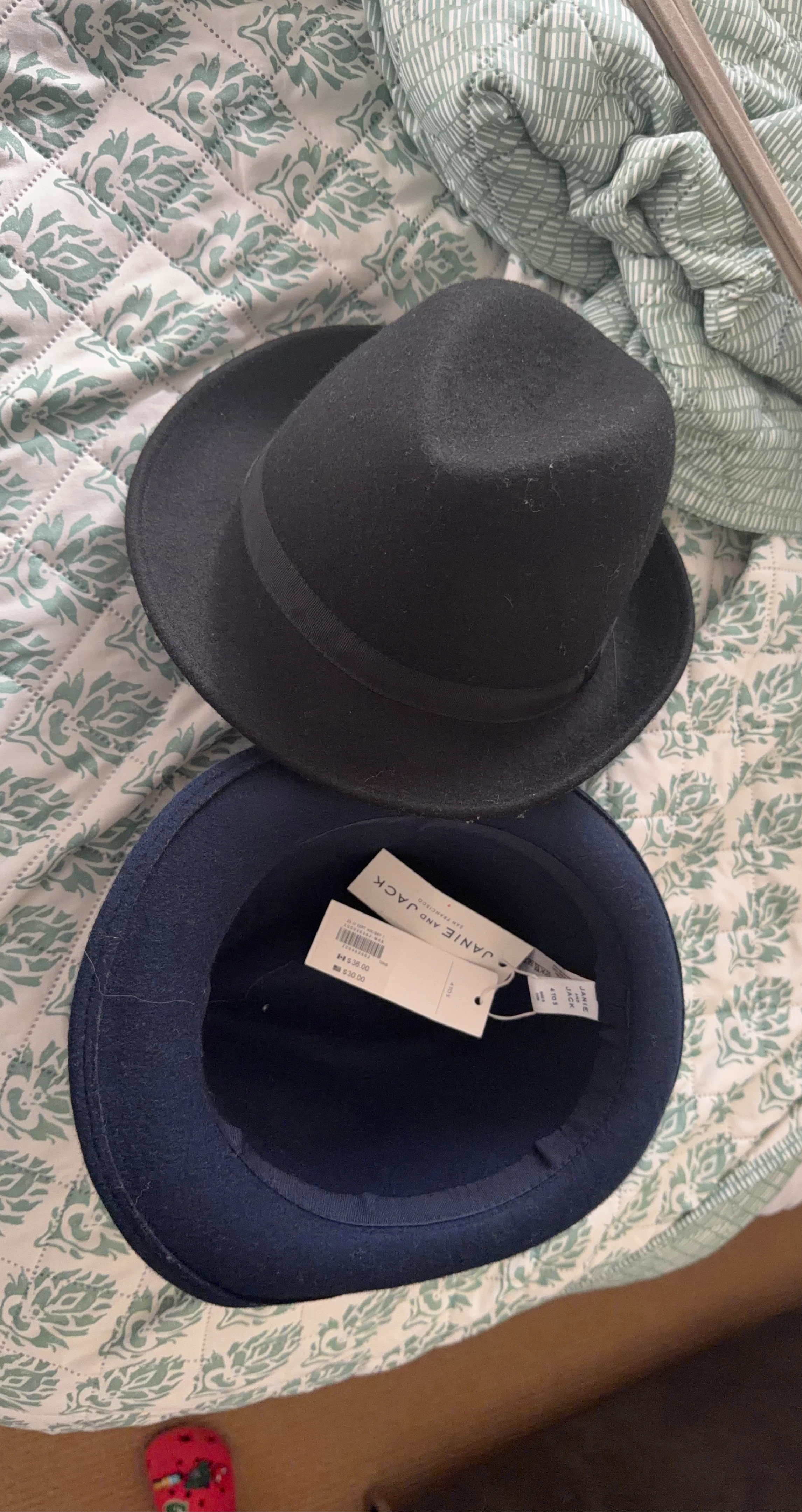 Janie and Jack Fedora Hats - Black and Navy