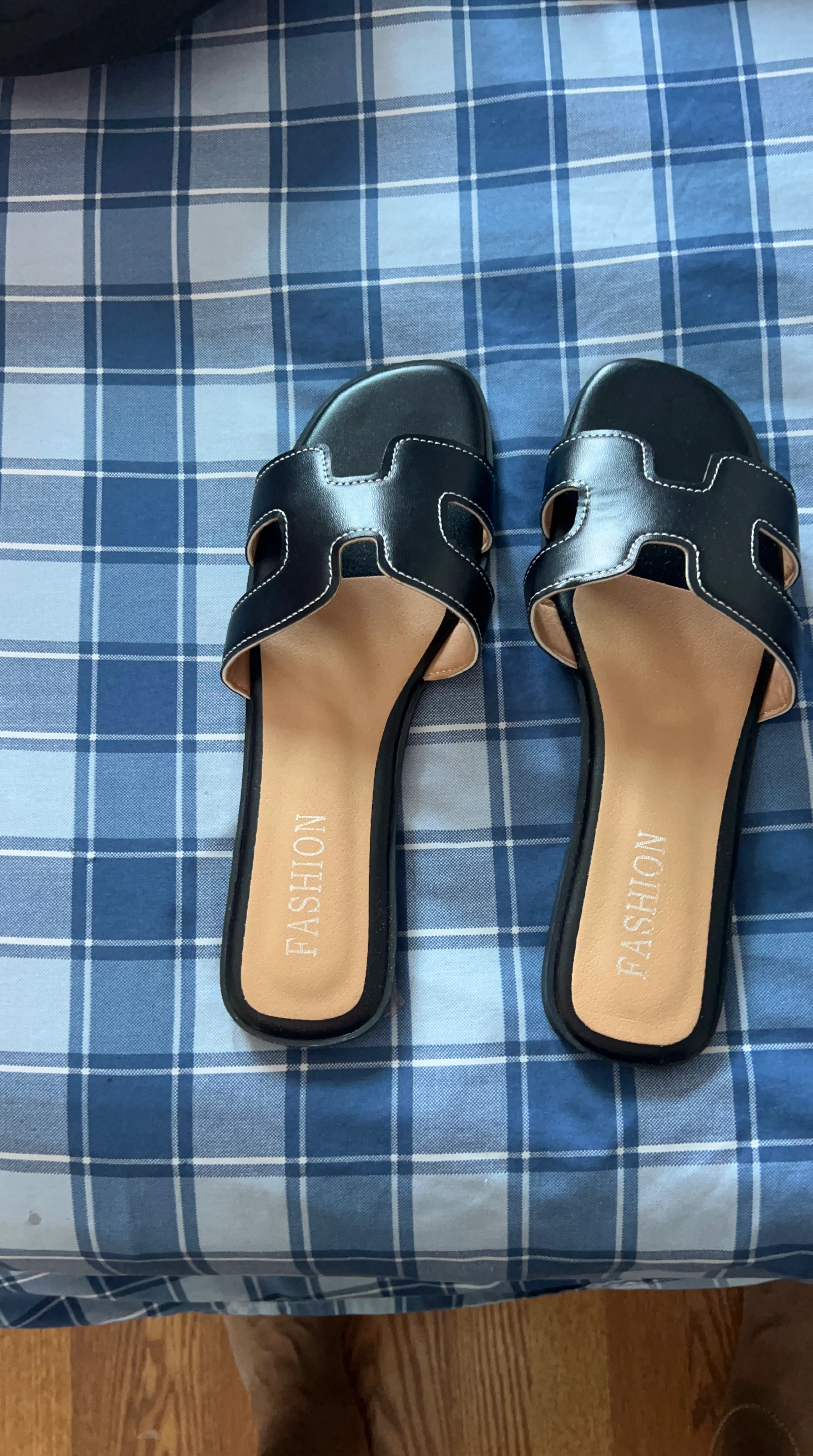 Black Fashion Slides Sandals Women's Flat Slip-on
