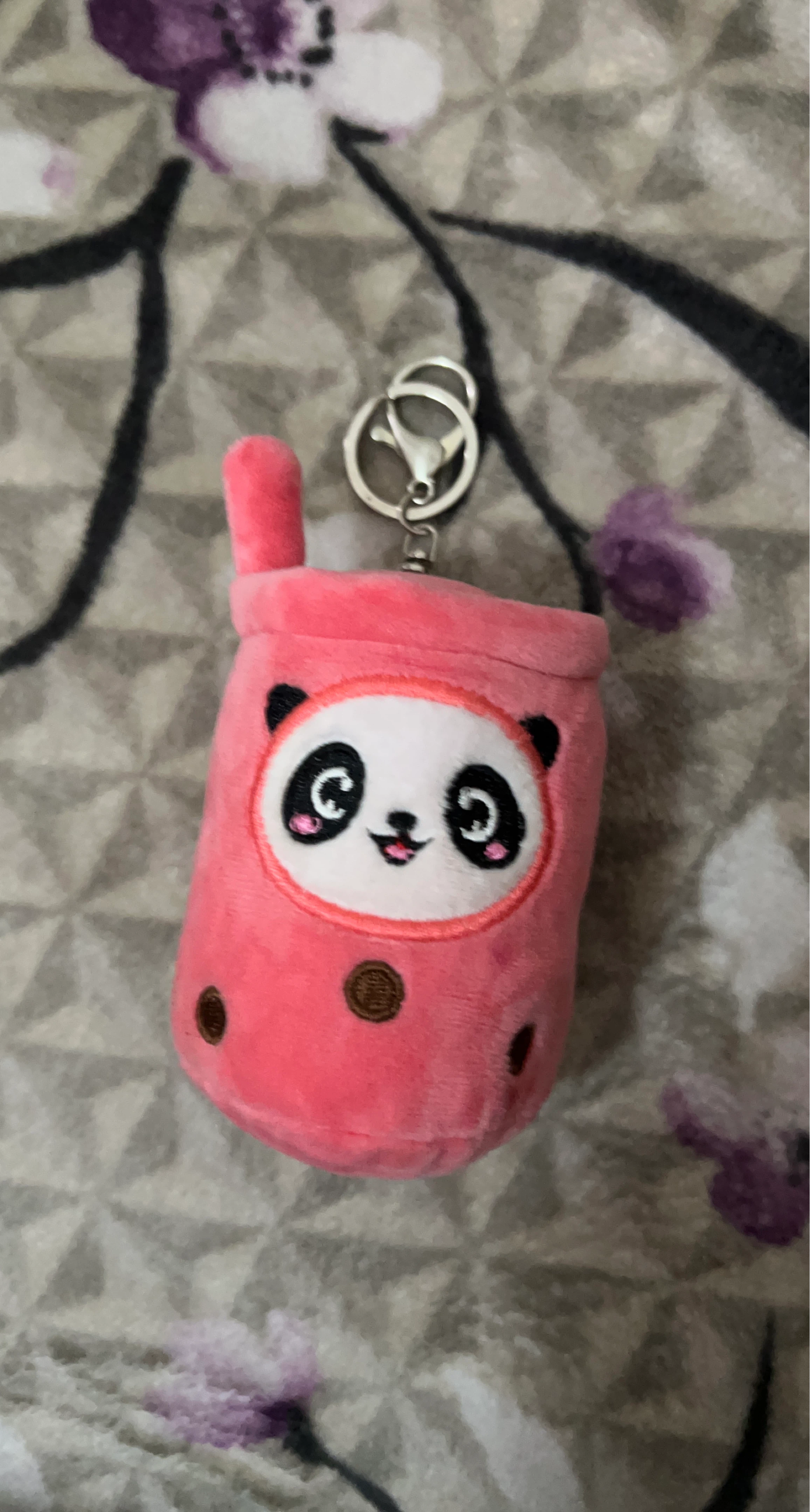 Pink Boba Plush Keychain with Panda Face