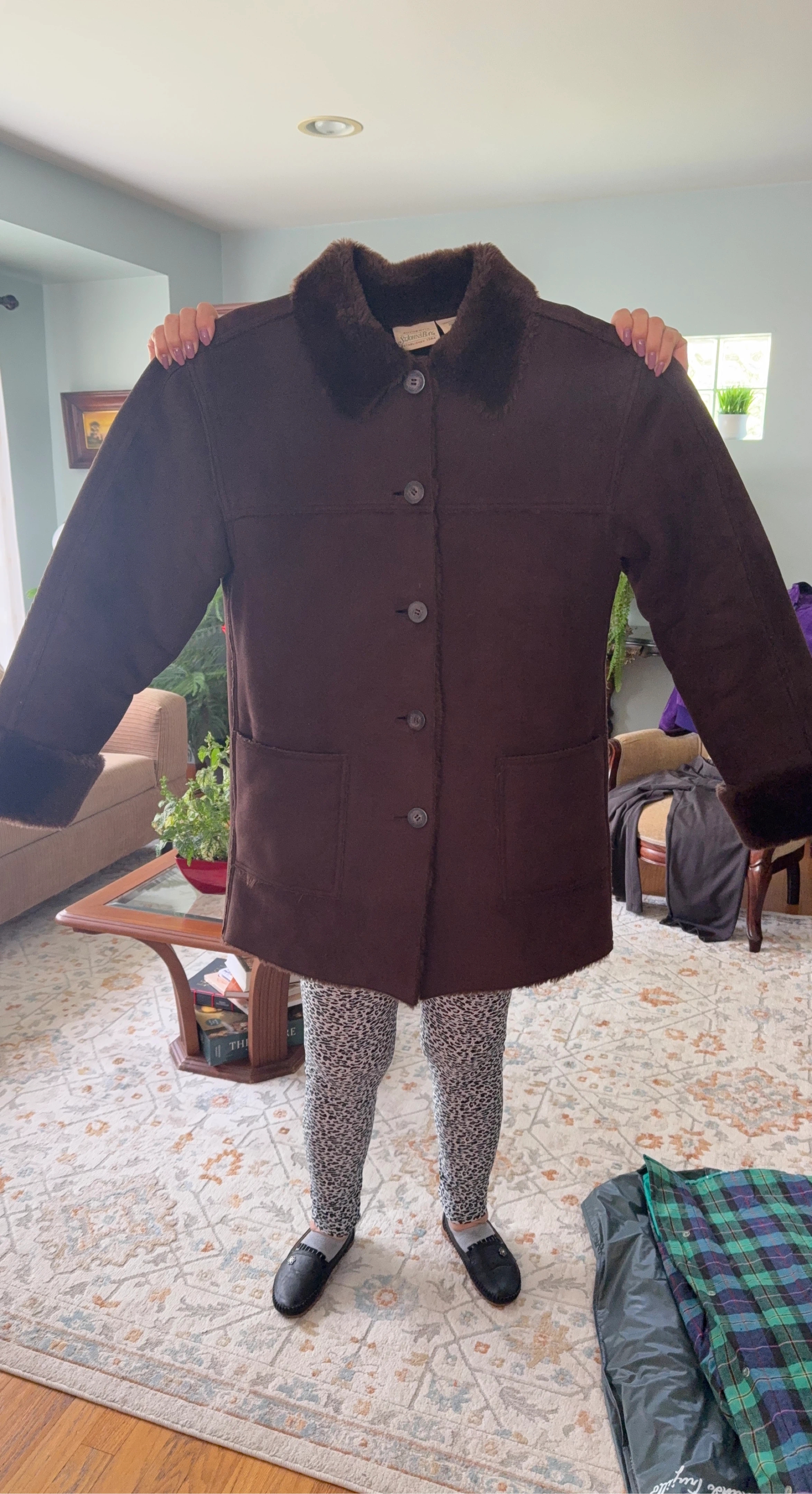 St. John's Bay Brown Faux Suede Faux Fur Trim Jacket