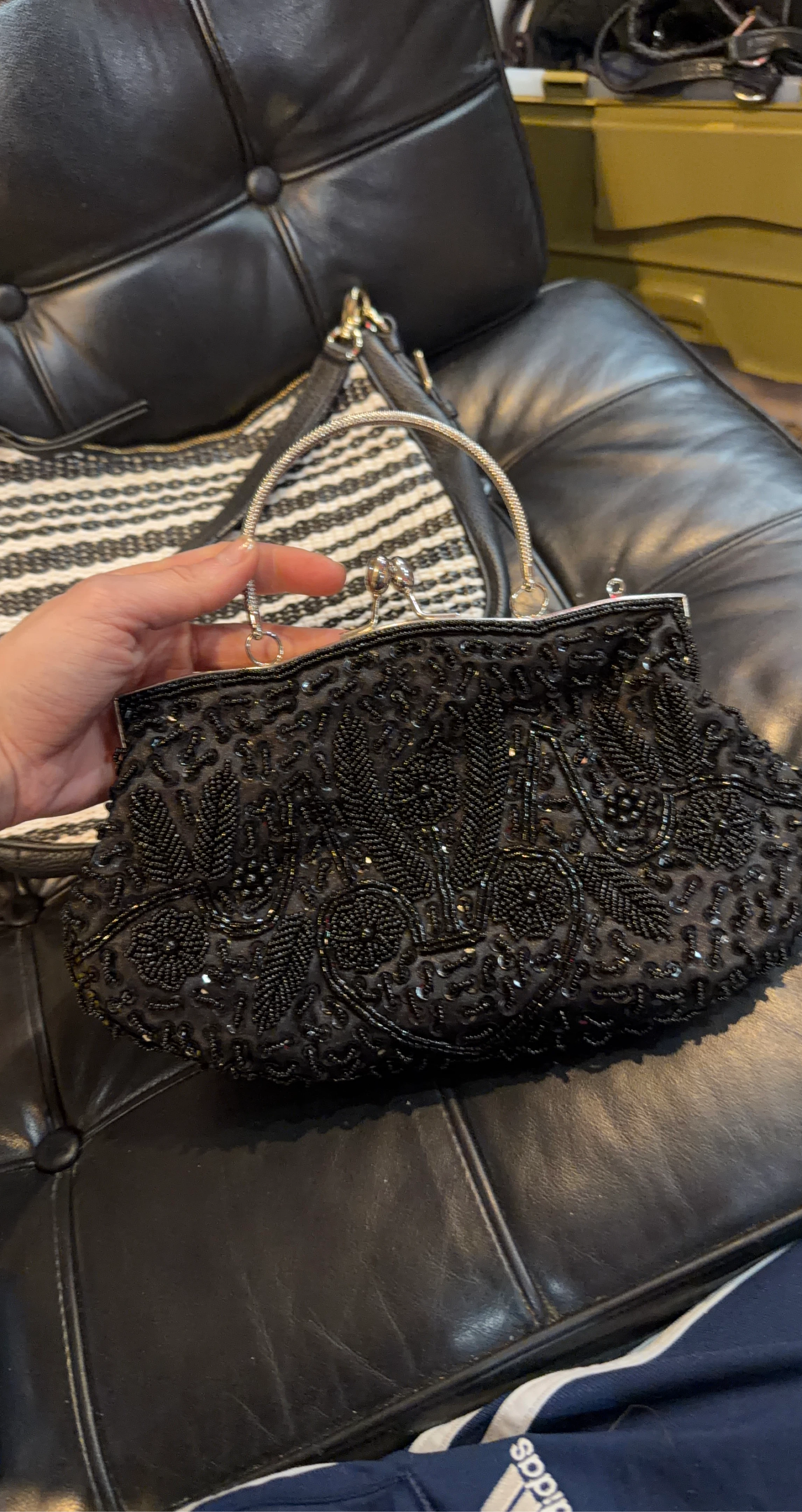 Black Beaded Evening Clutch Bag