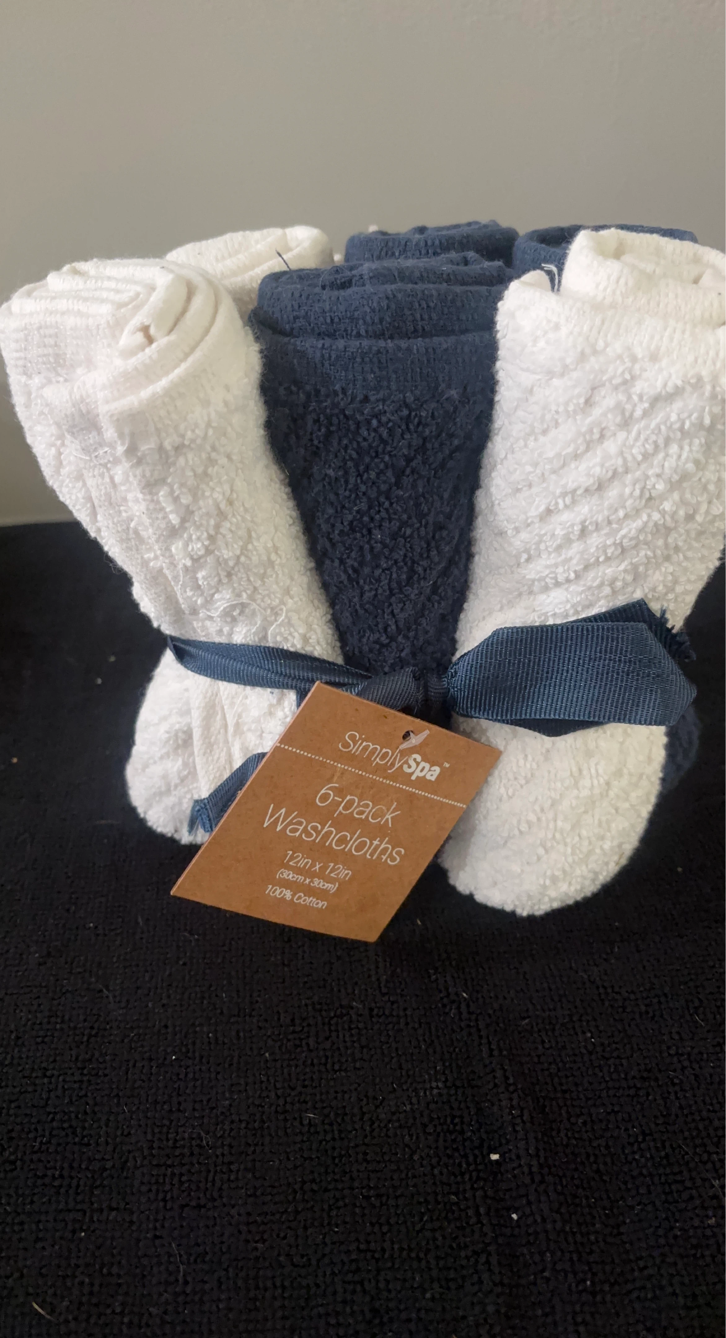 New SimplySpa 6-Pack Washcloths - White & Navy Blue