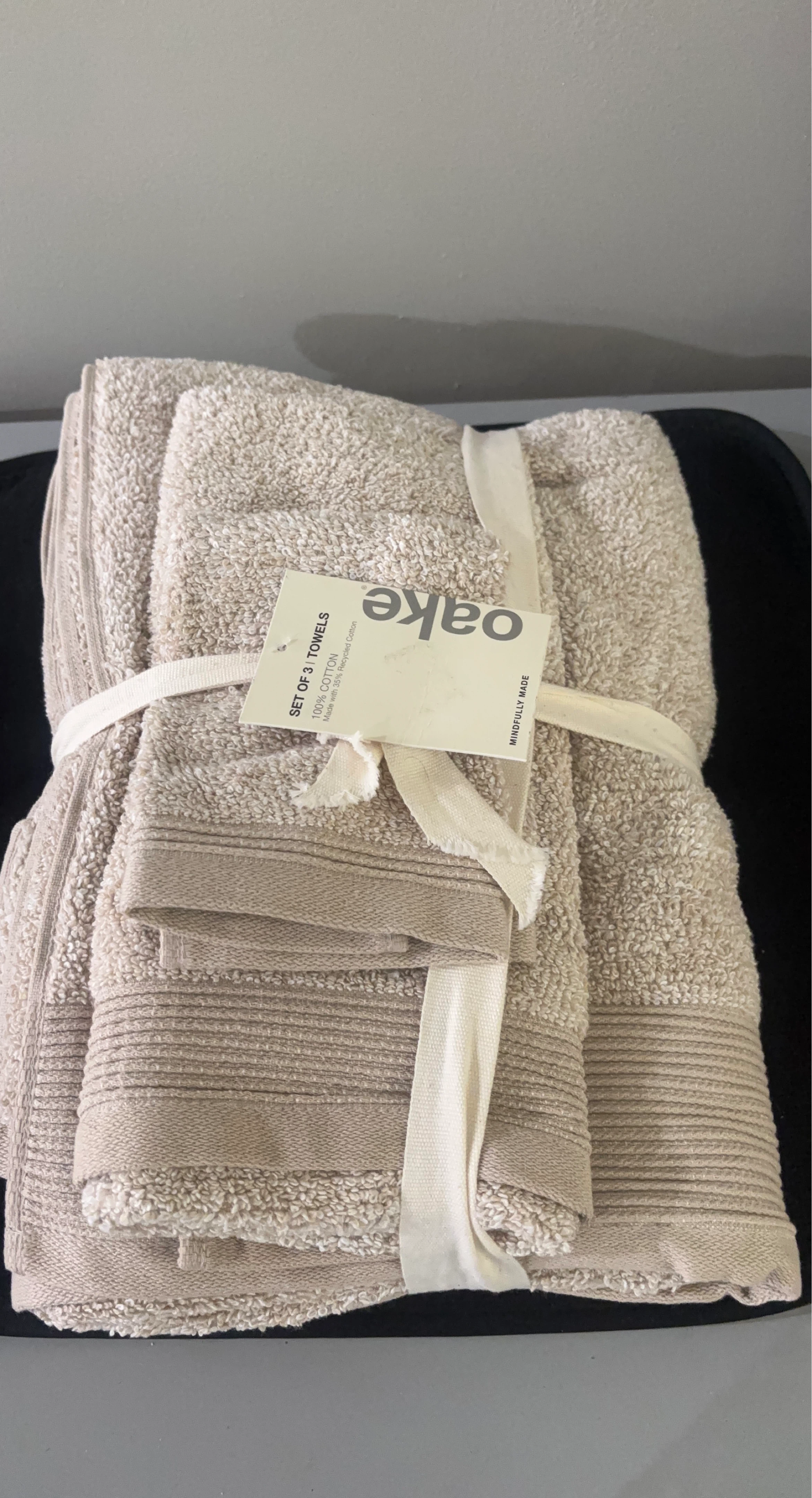 New Oake Set of 3 Bath, Hand, Wash Towels - 100% Cotton