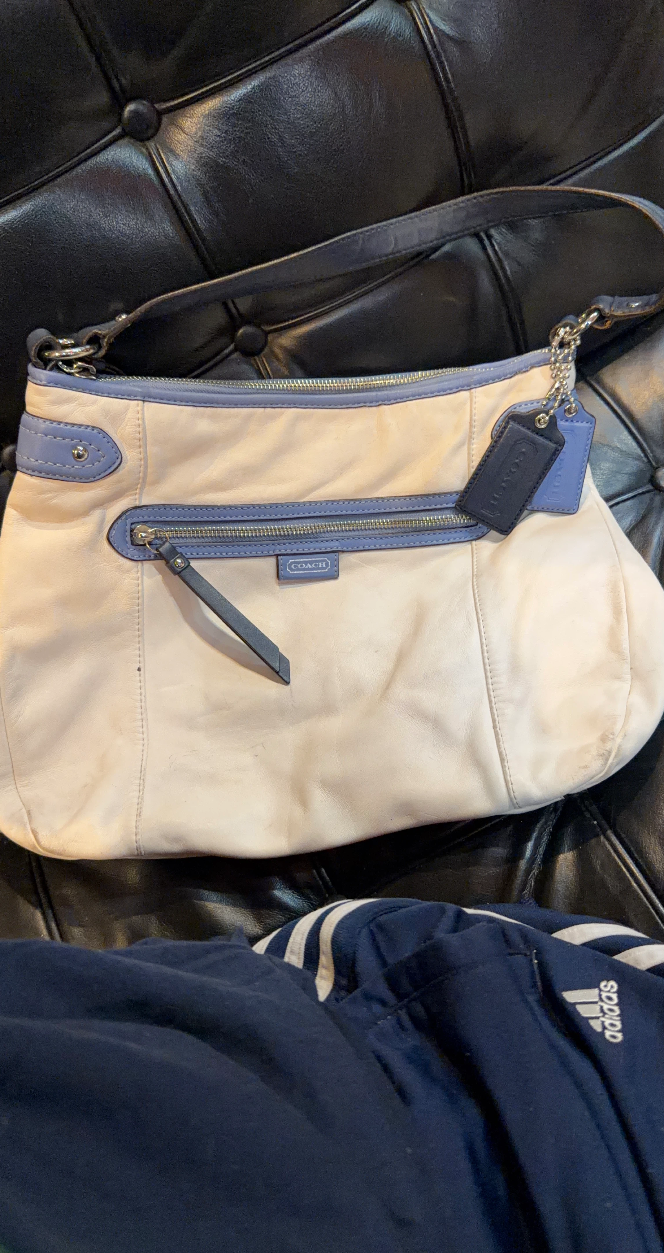 Coach Cream and Light Blue Leather Shoulder Bag
