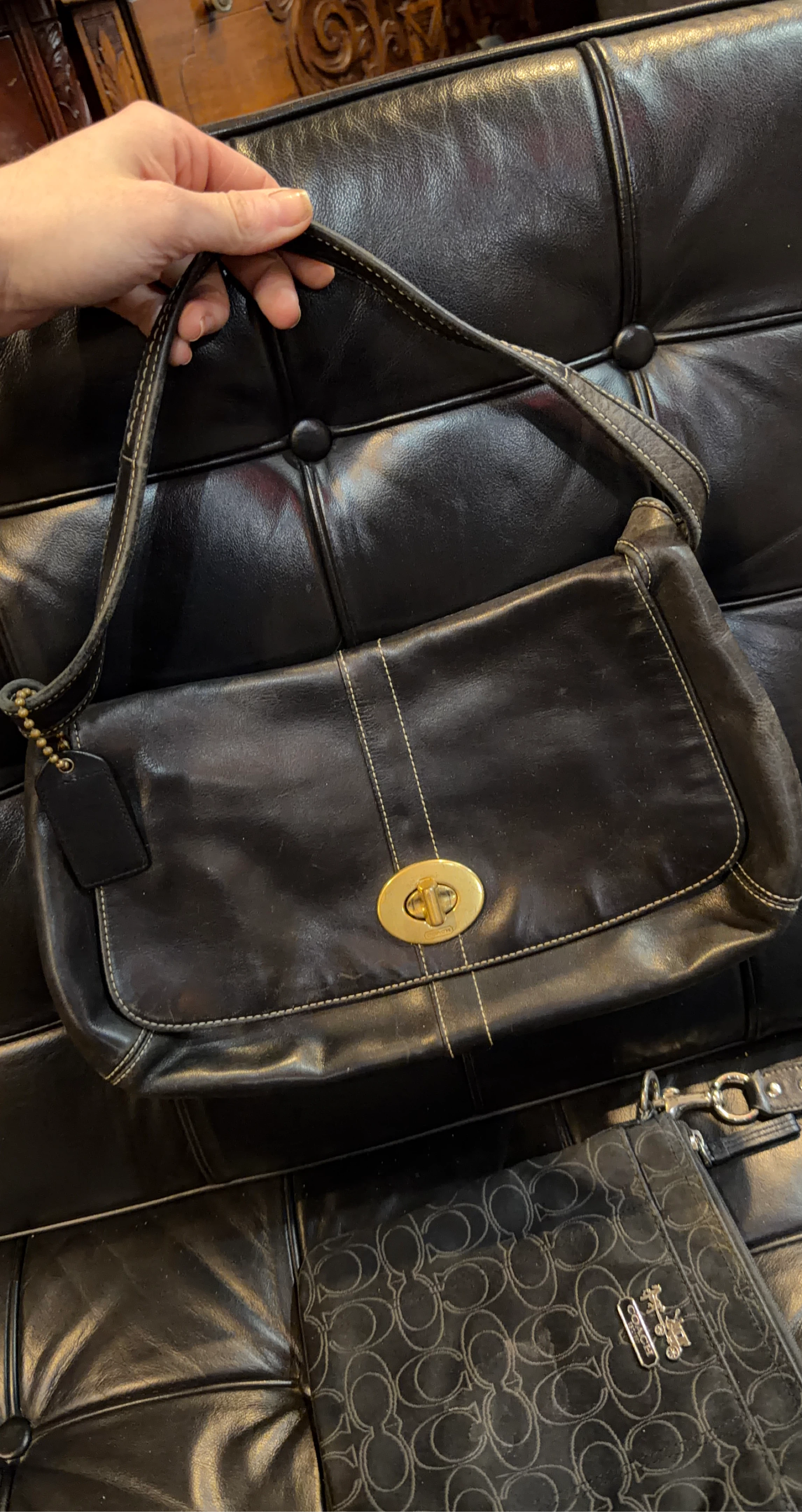 Black Leather Coach Shoulder Bag