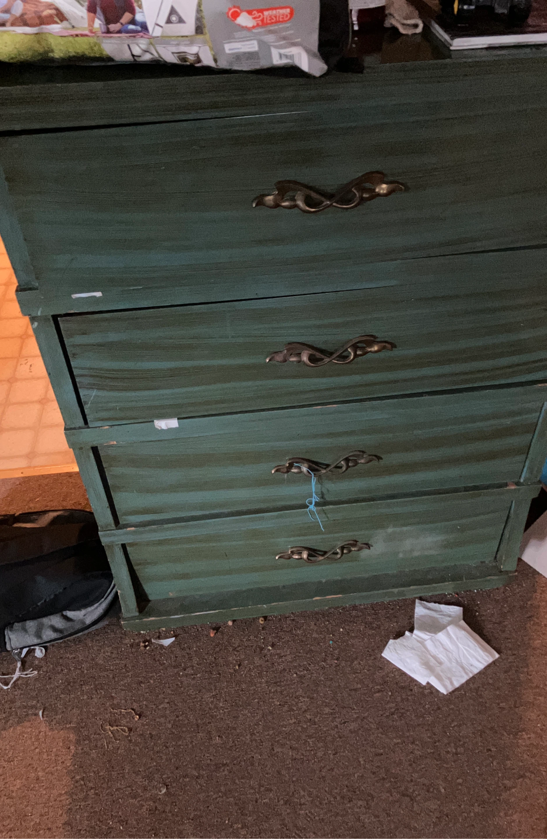 Green Dresser with Ornate Handles