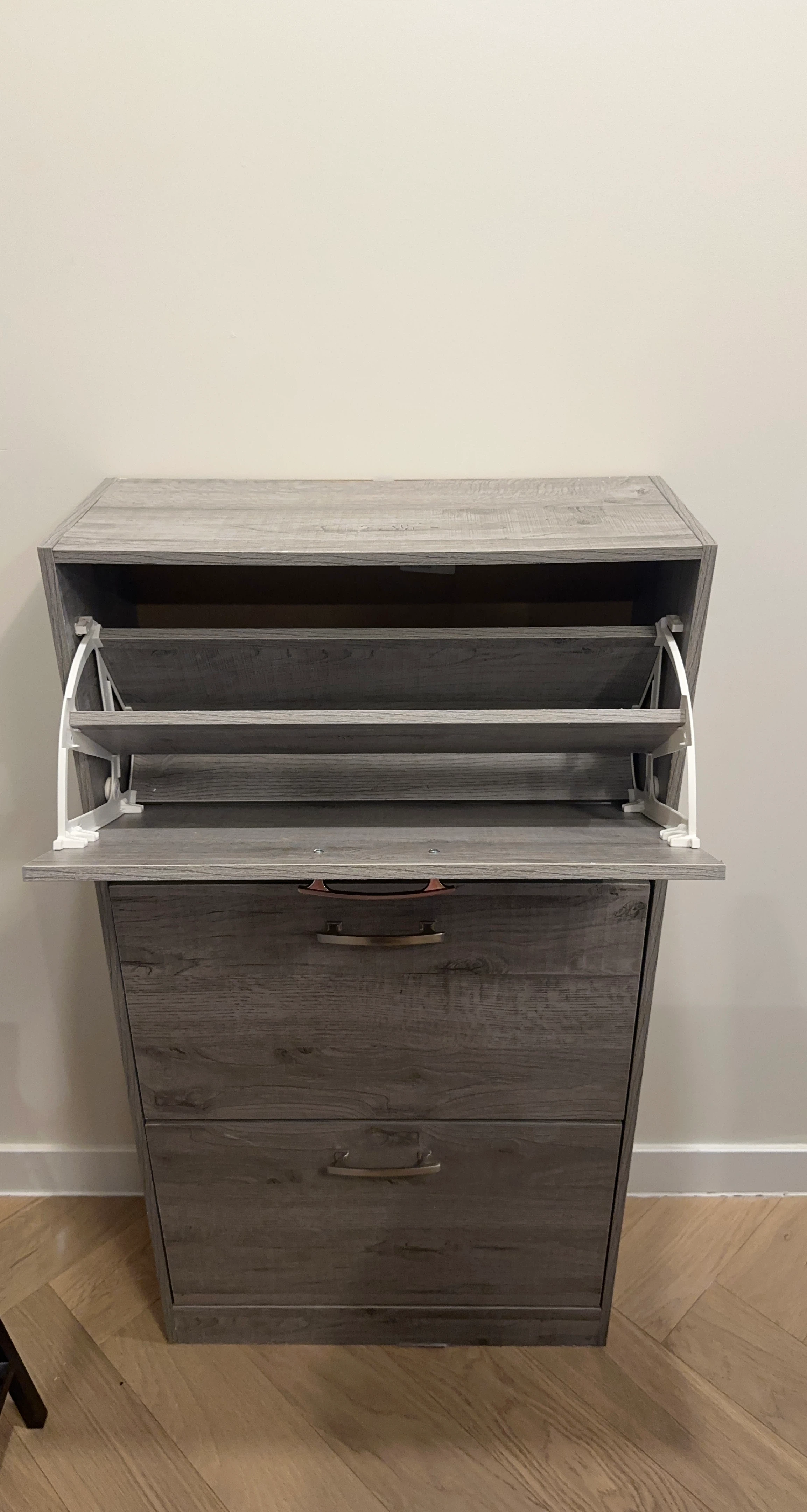 Grey Wood Shoe Cabinet with 3 Drawers - photo 2