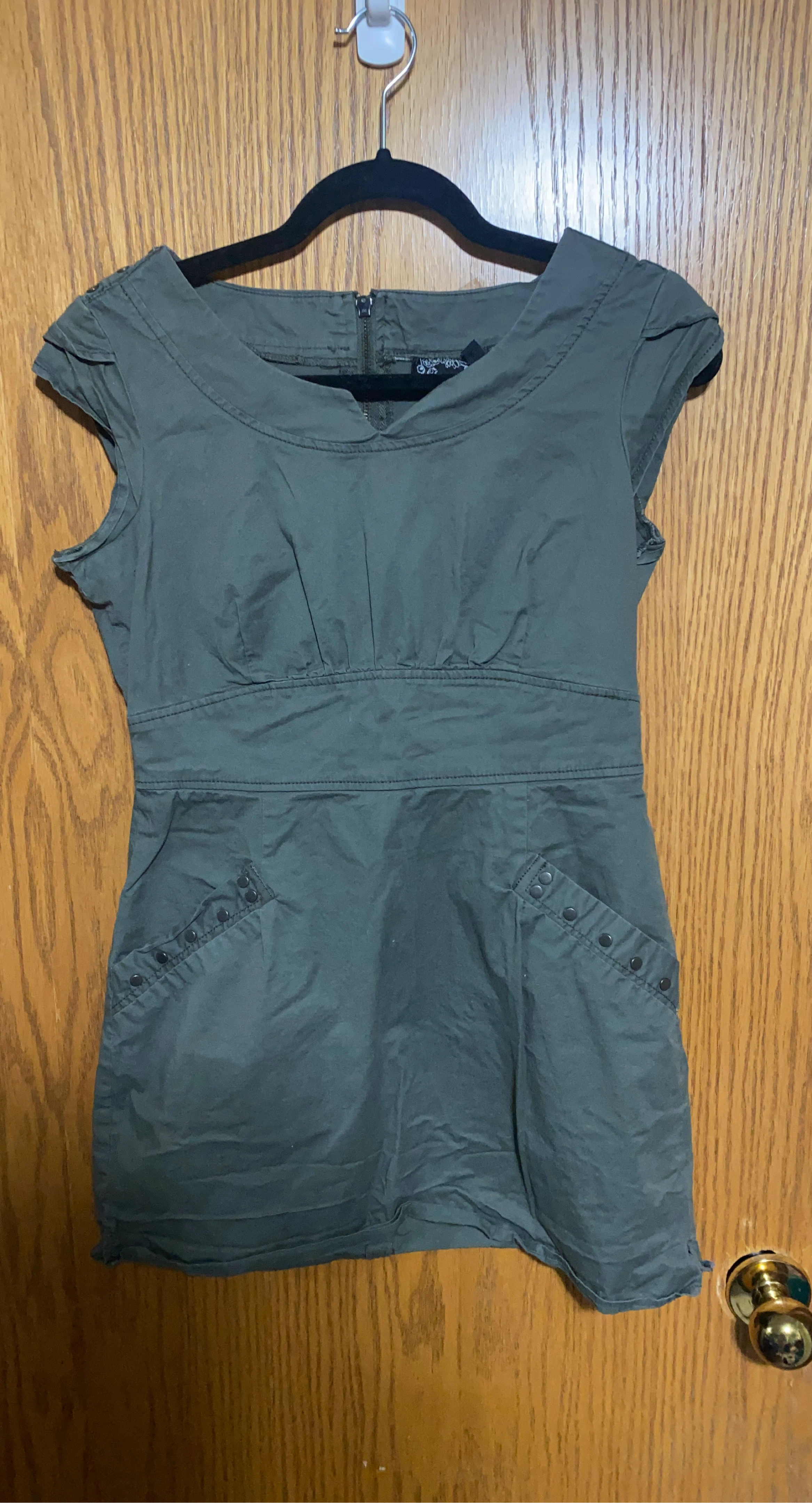 Dark Green Cap Sleeve Utility Dress