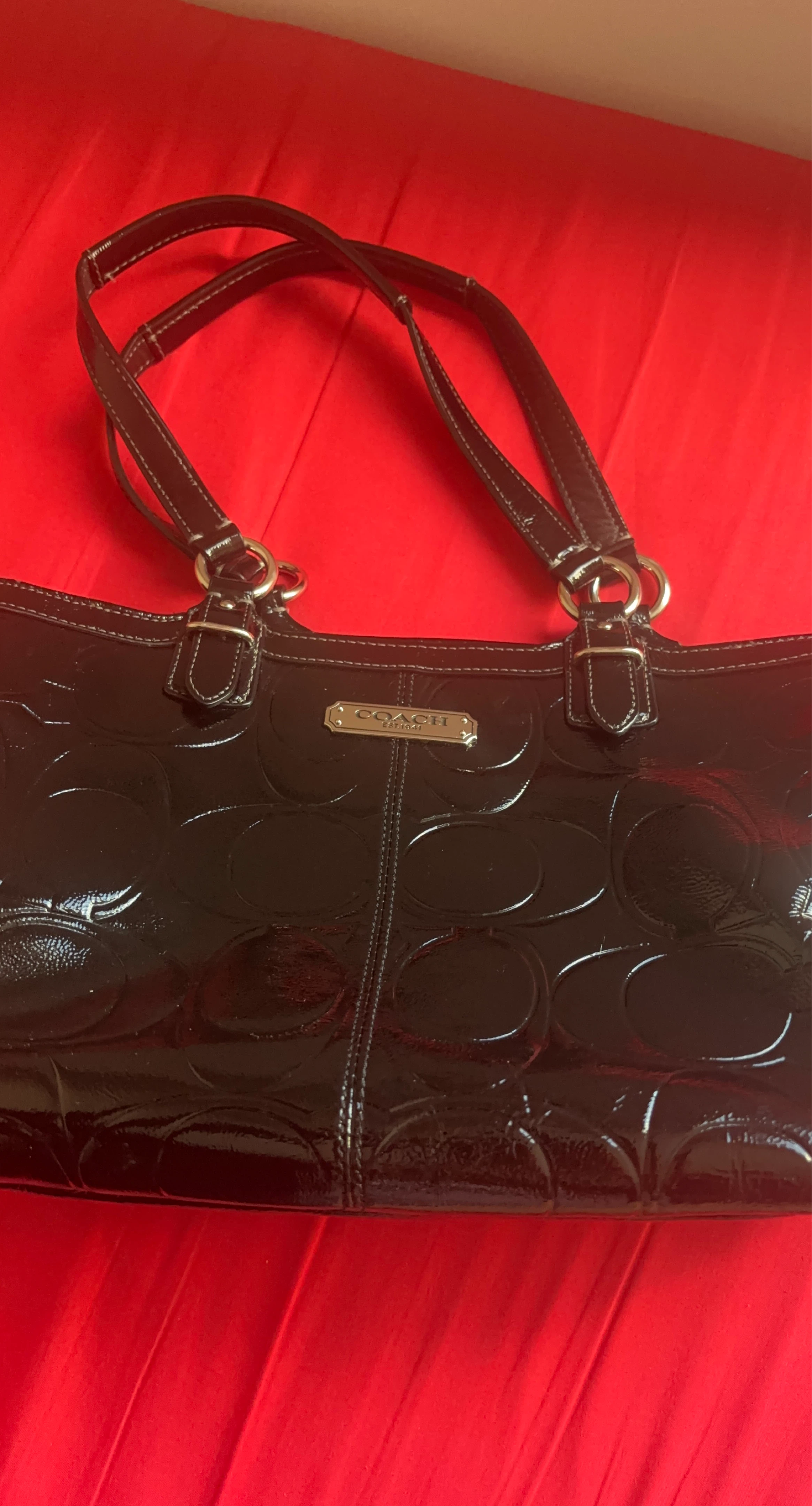 Black Coach Patent Leather Embossed Tote Bag