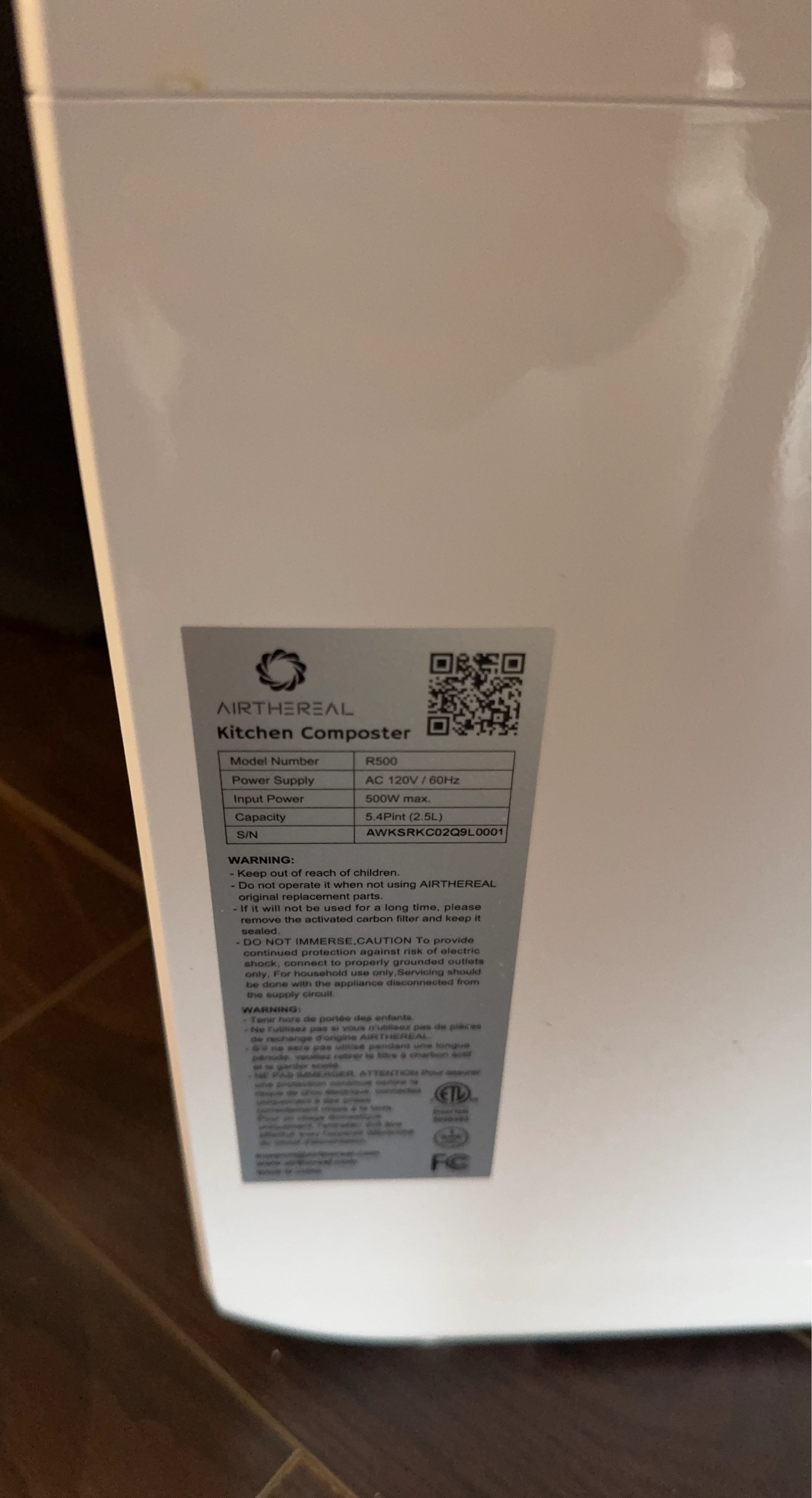 AIRTHEREAL R500 Kitchen Composter - photo 2