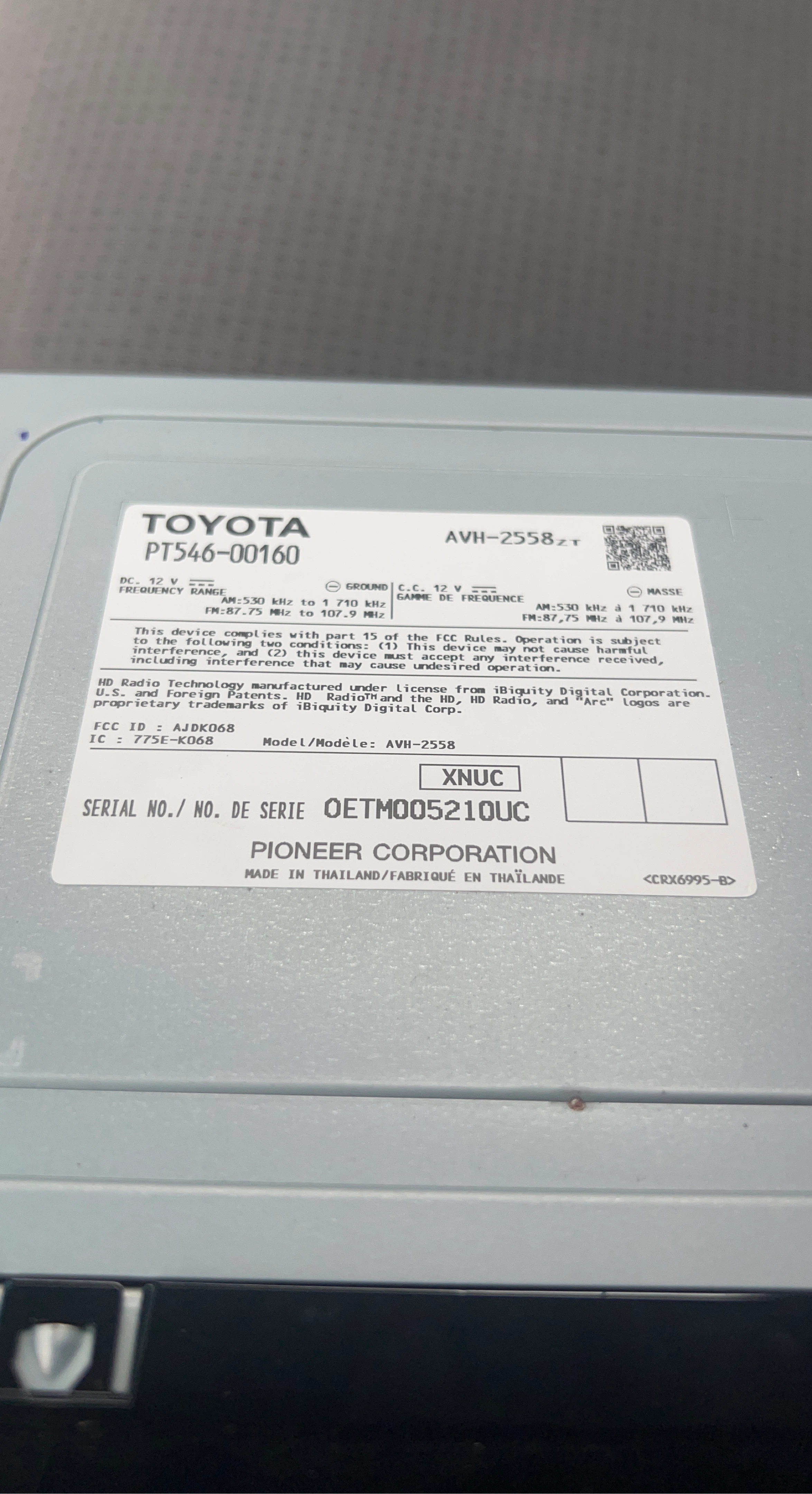 Toyota AVH-2558ZT Car Stereo