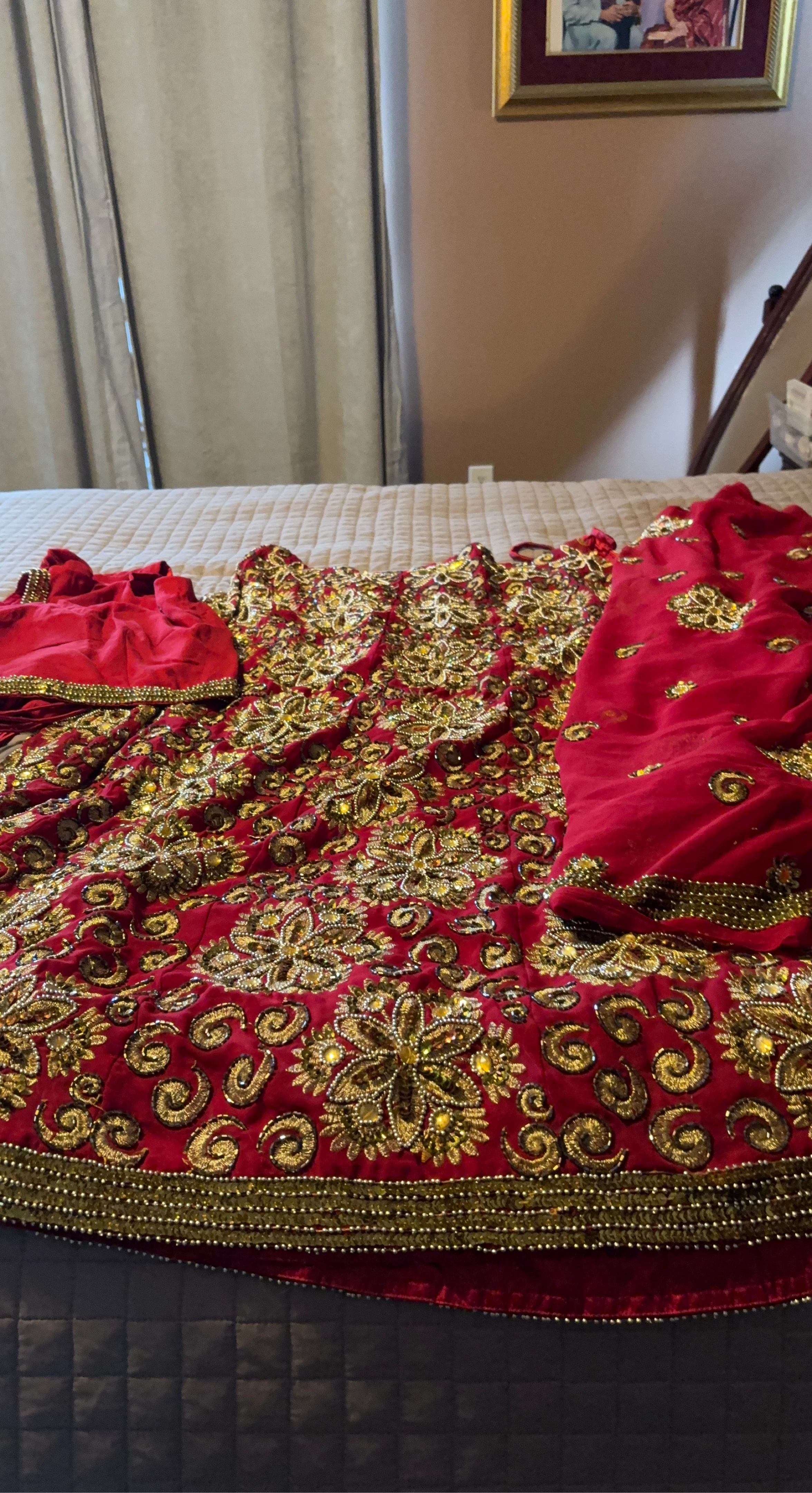 Red and Gold Beaded Lehenga Choli