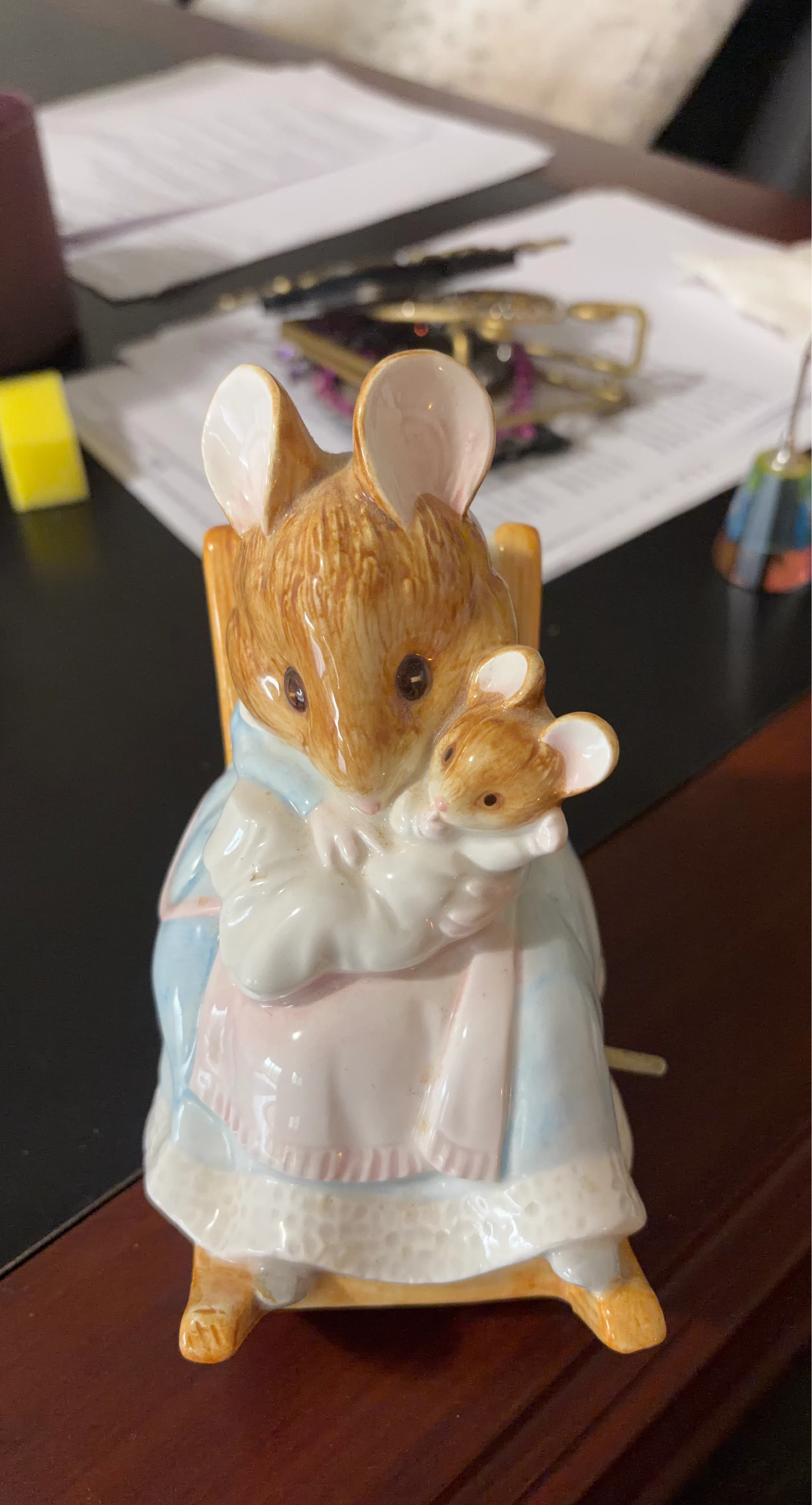 Ceramic Mother and Baby Mouse Figurine