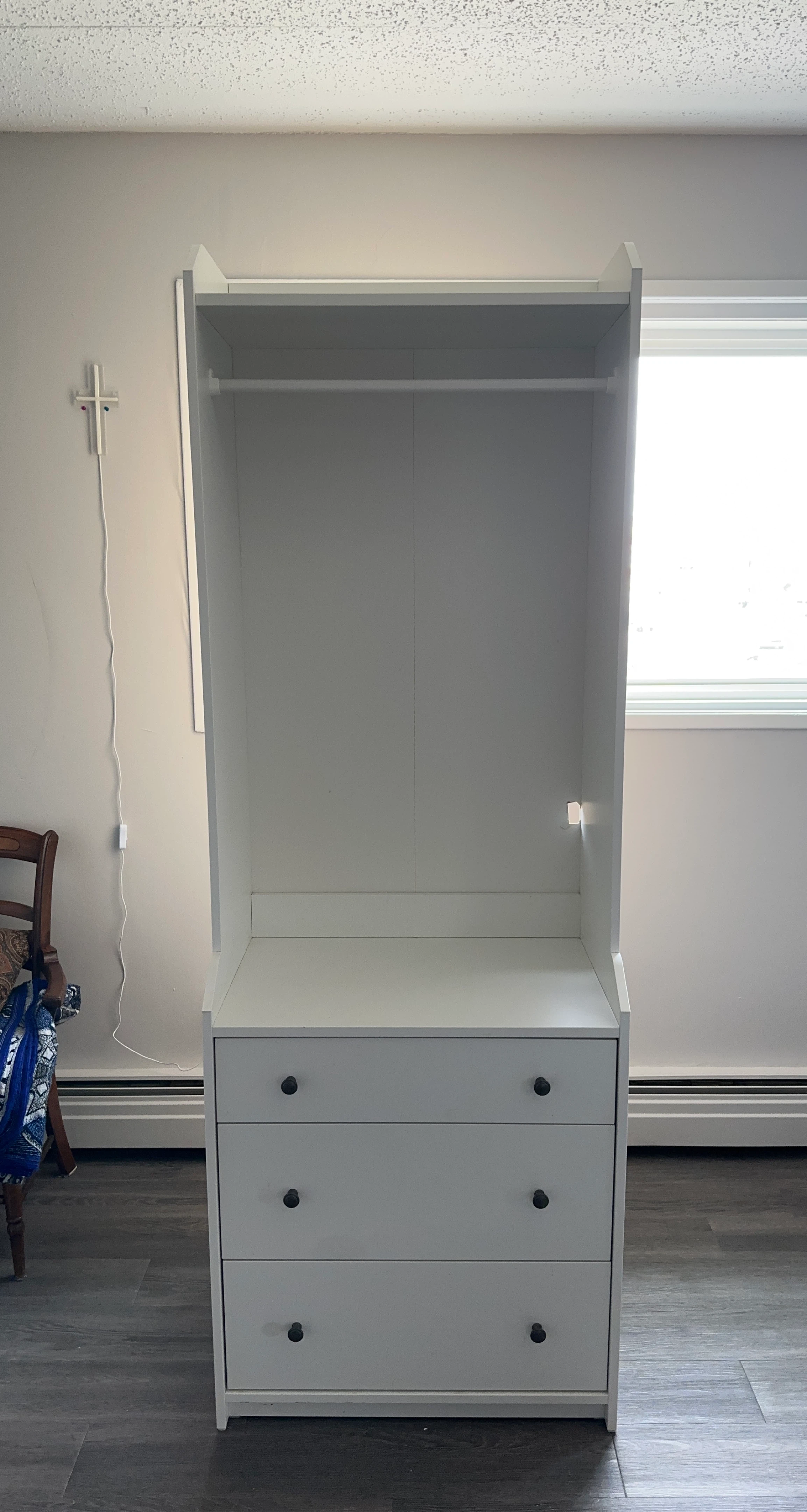 White Armoire with 3 Drawers and Hanging Rod