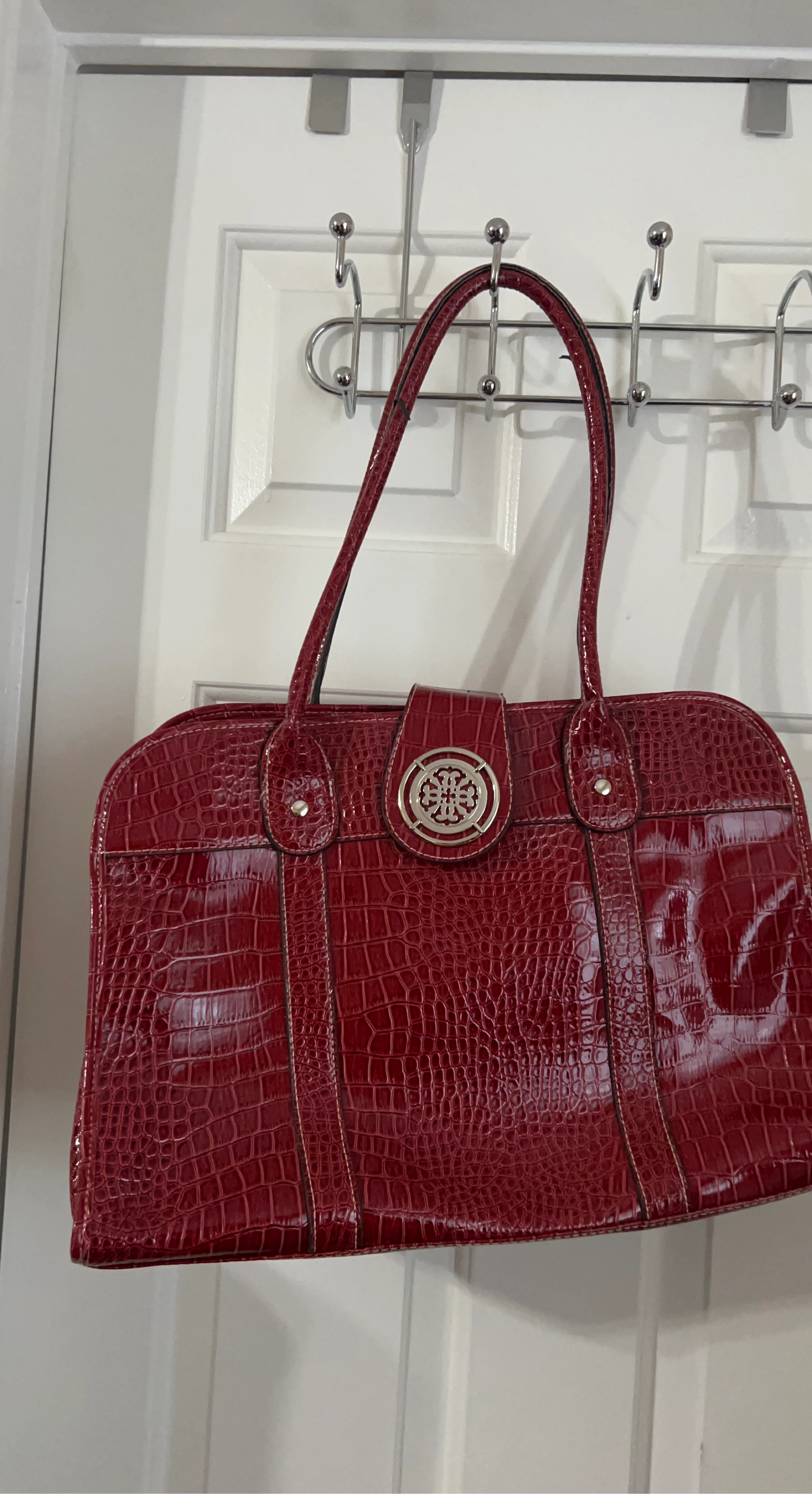 Red Croc Embossed Handbag