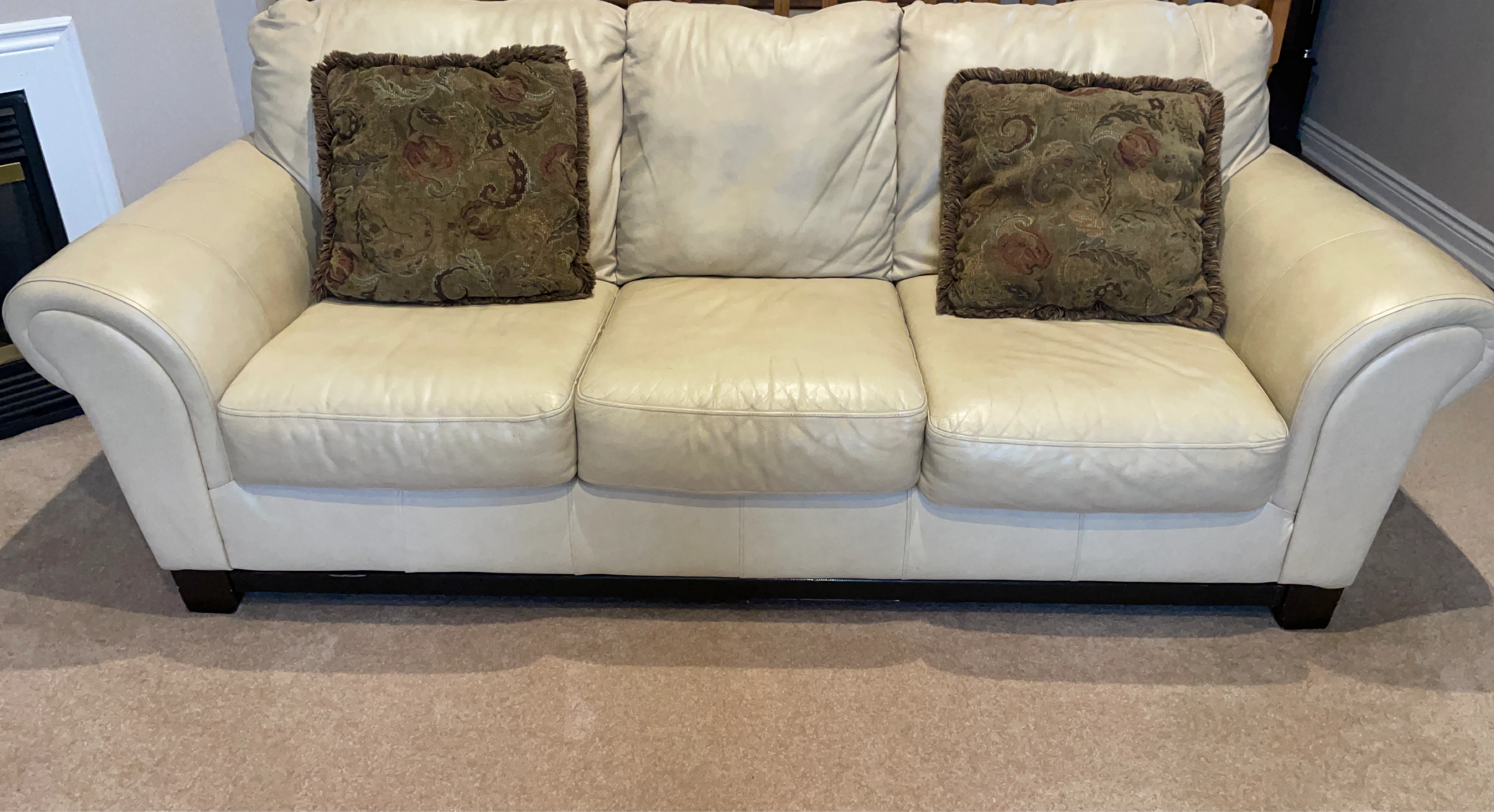 Cream Leather 3-Seater Sofa