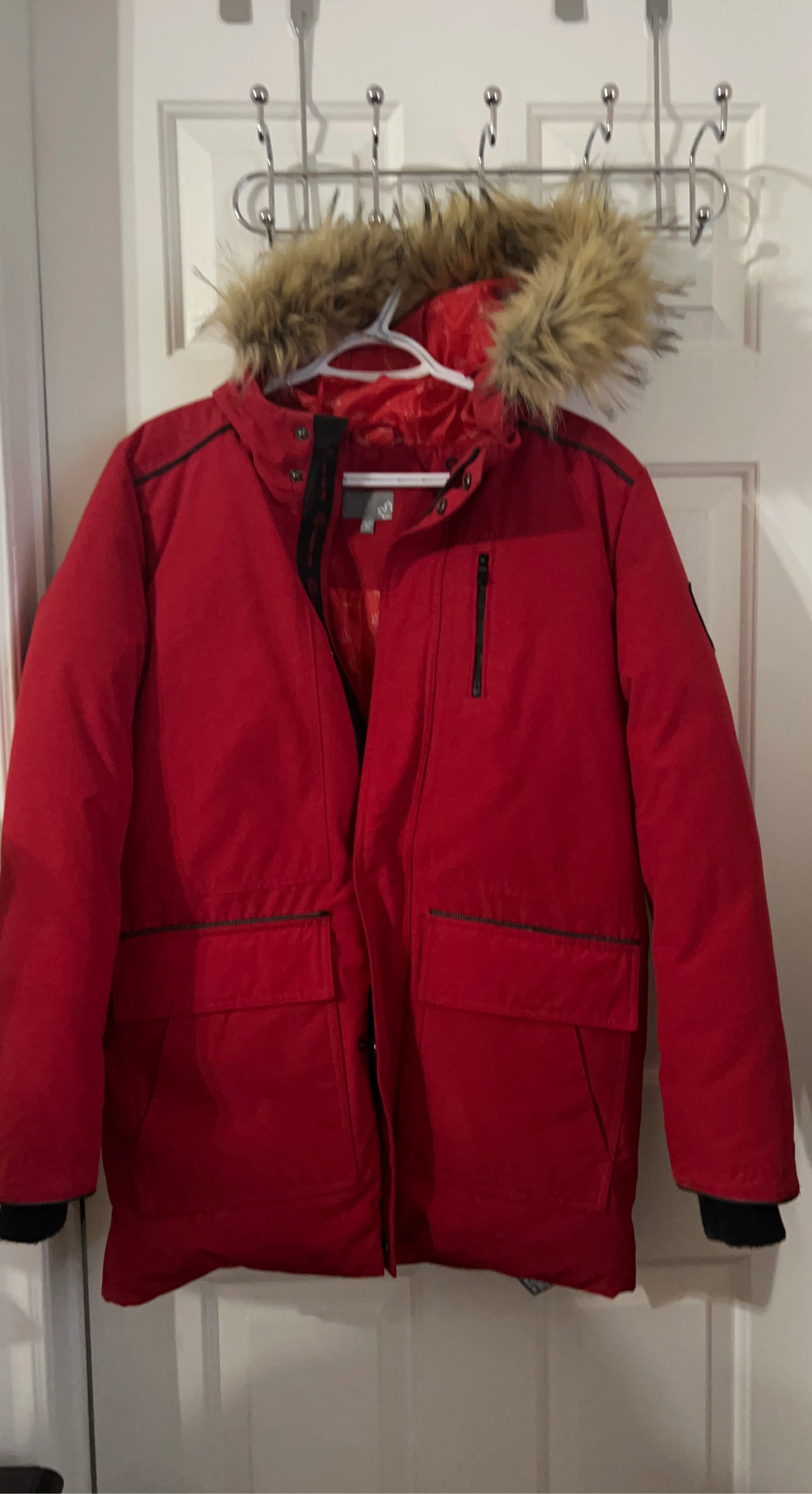 Red Parka Jacket with Fur Hood