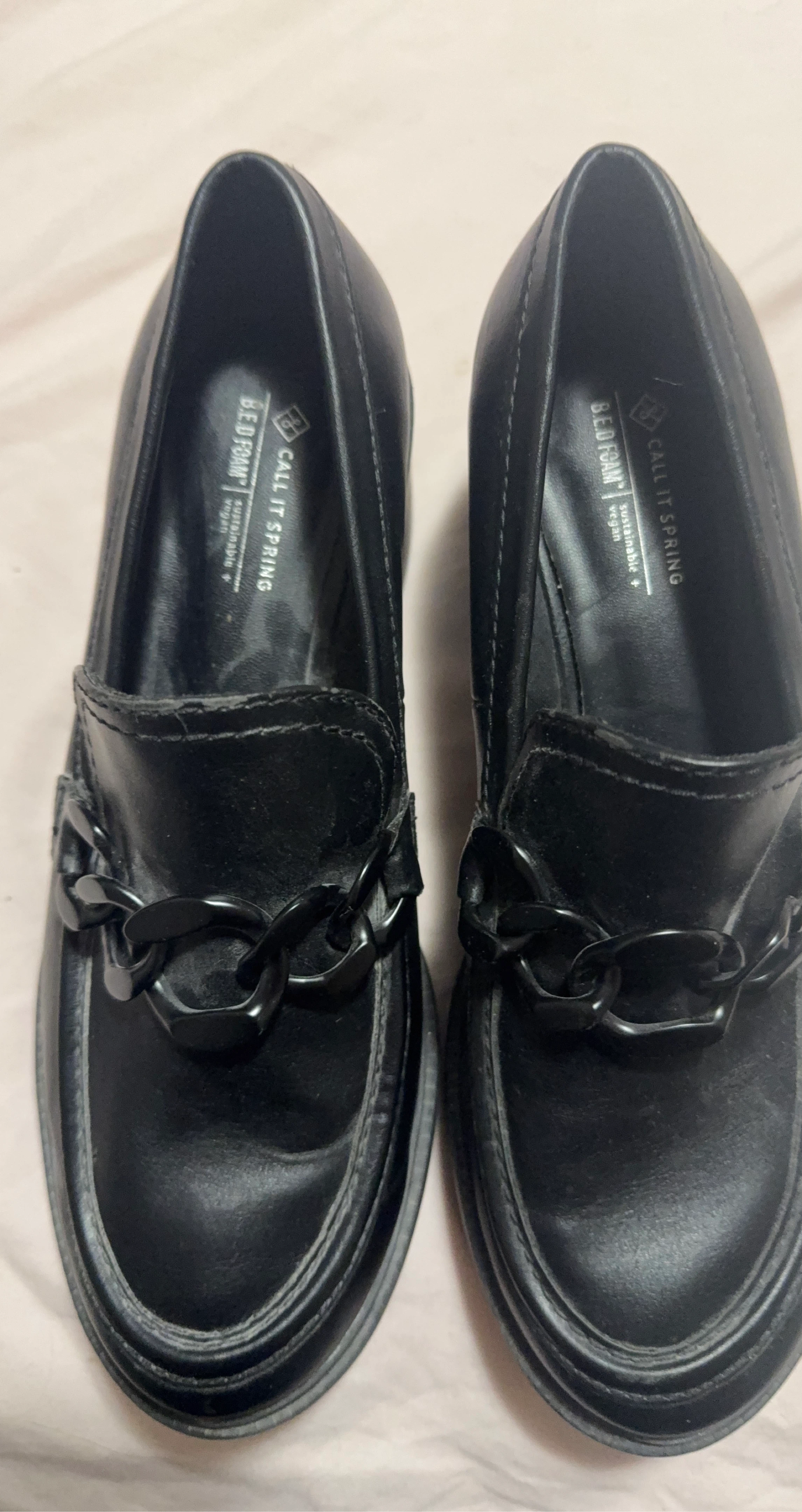 Call It Spring Black Loafer Shoes with Chain Detail