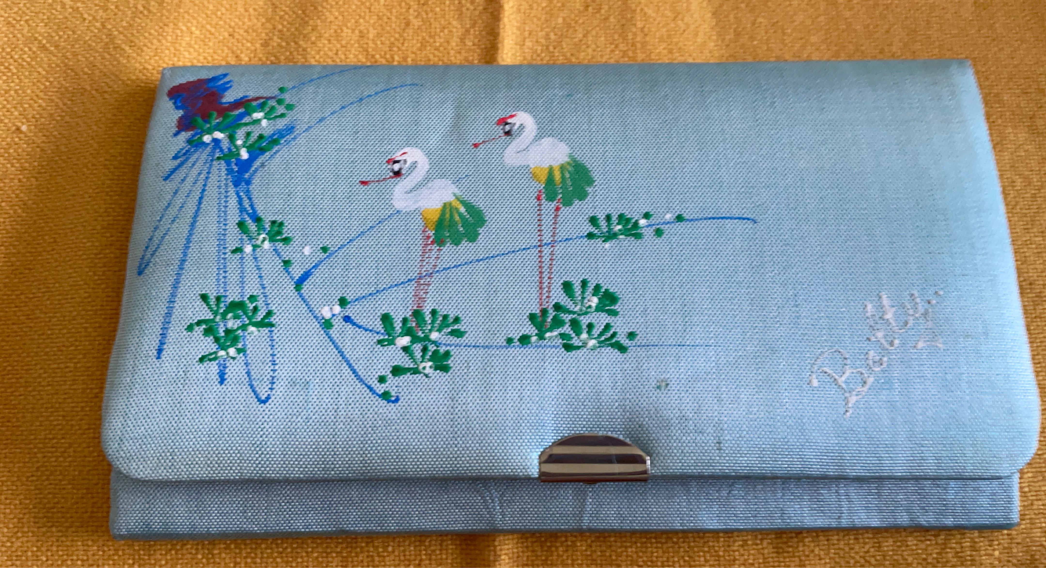 Light Blue Clutch with Crane Embroidery