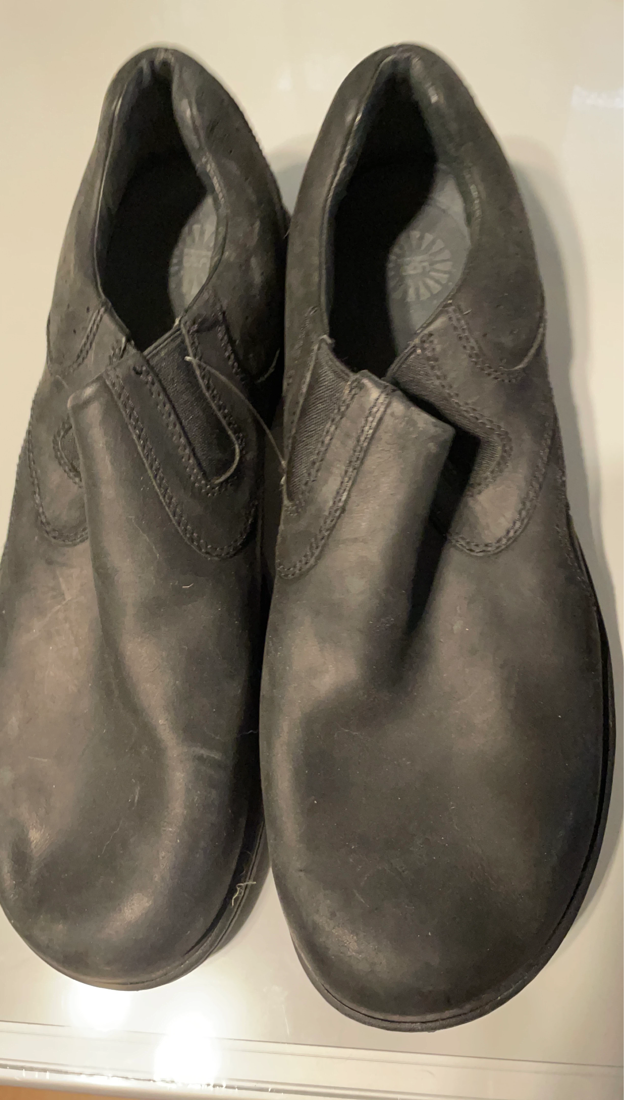 UGG Black Leather Slip-On Shoes