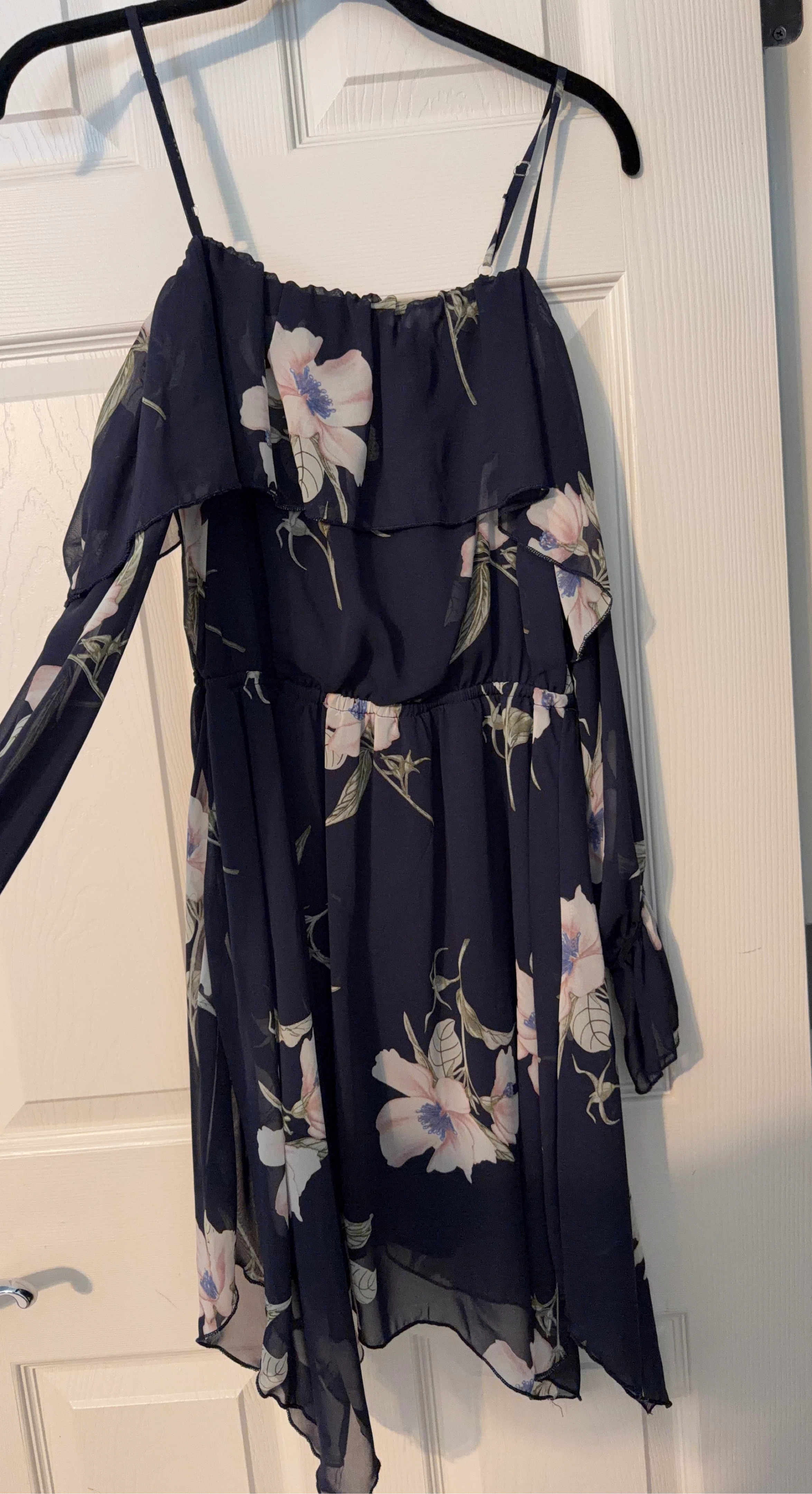 Navy Floral Cold Shoulder Dress