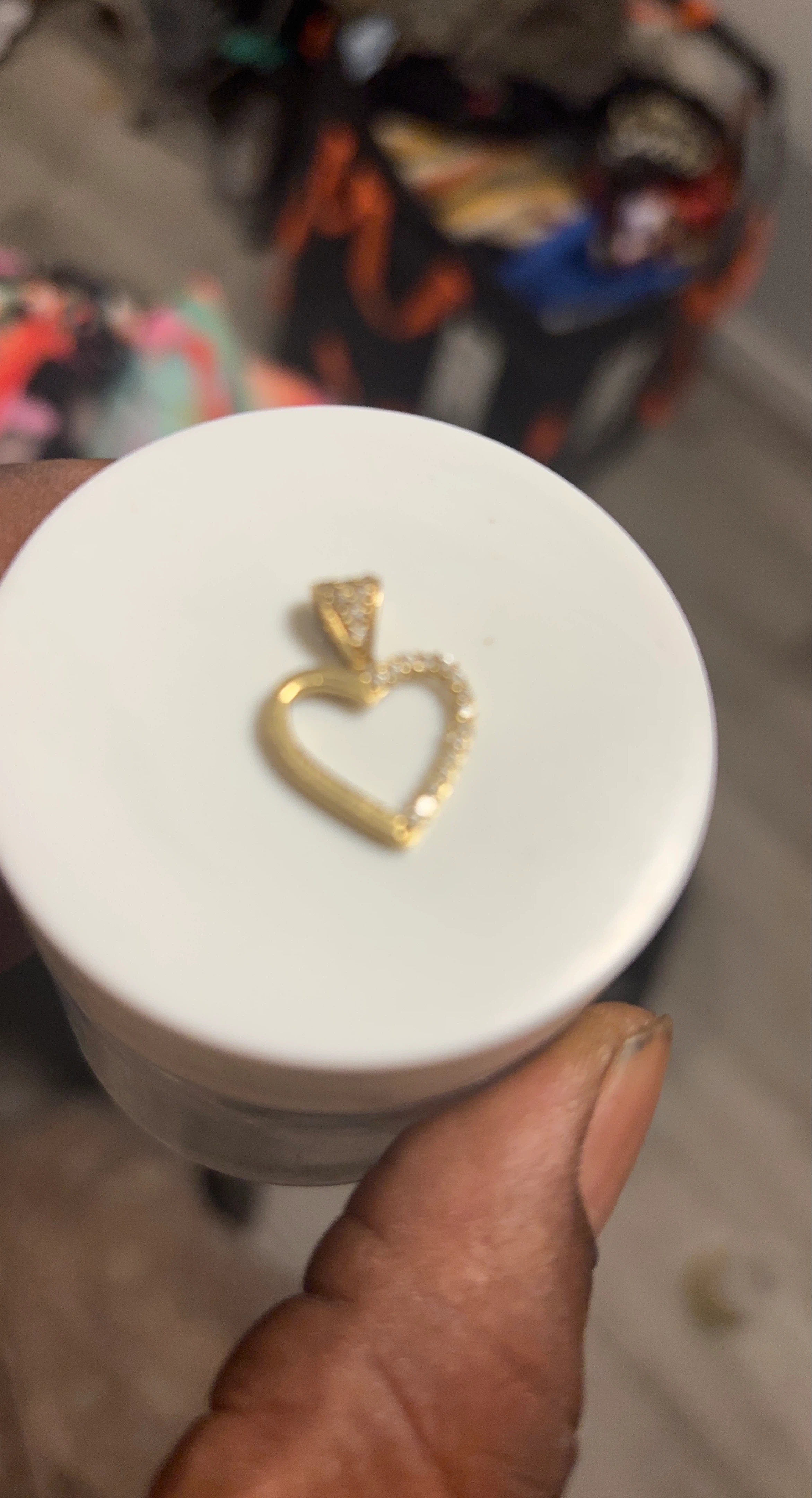 Gold Tone Heart Pendant with Crystals