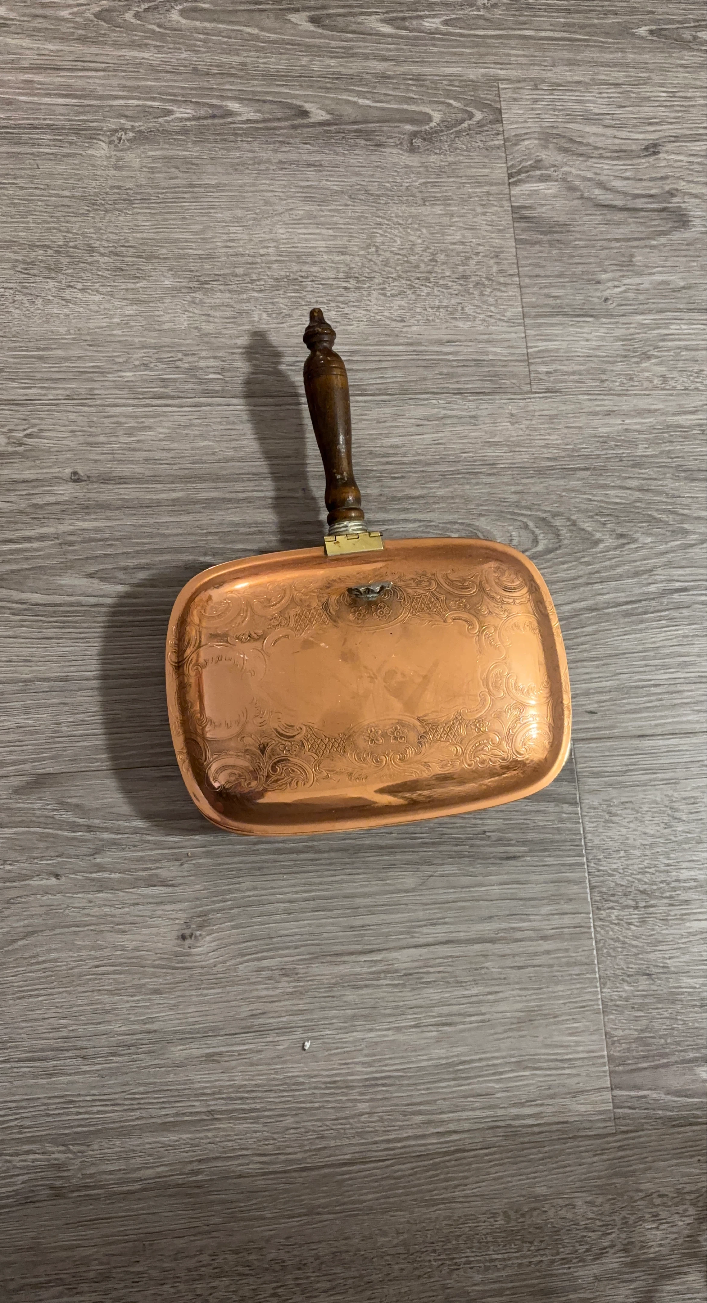 Vintage Copper Dustpan with Wooden Handle