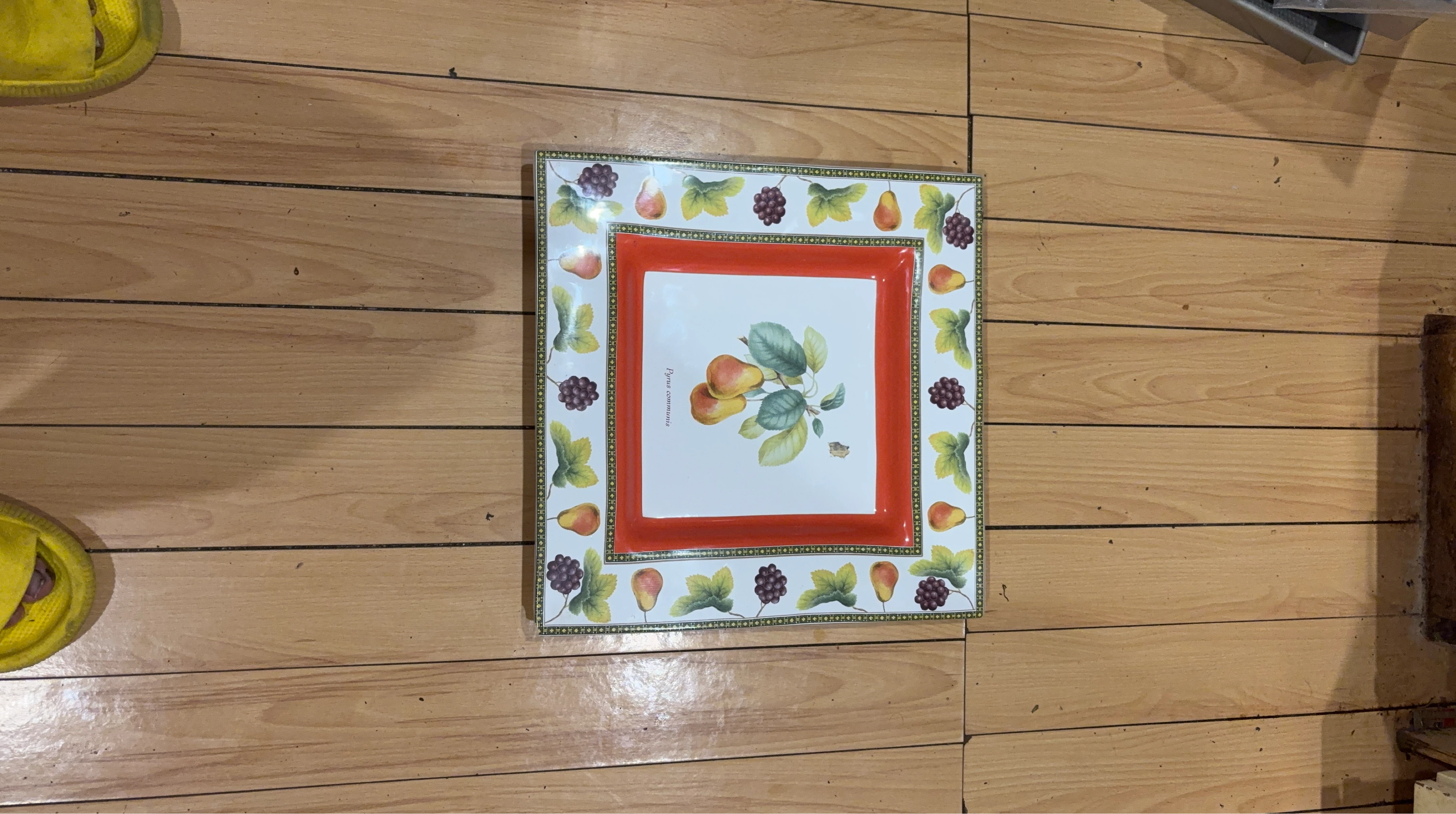 Decorative Square Plate with Pears and Grapes