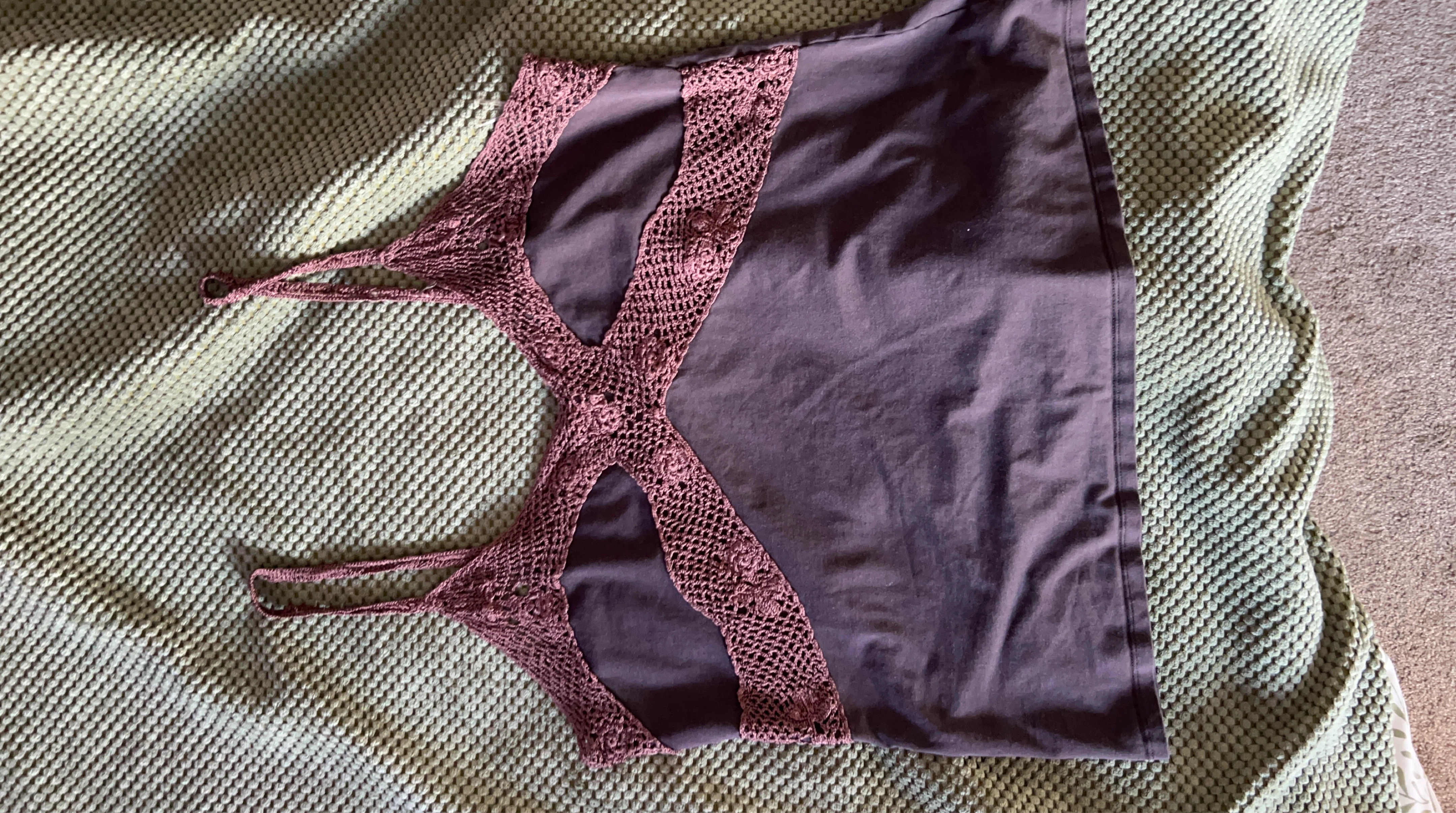 Brown Crochet Trim Tank Top