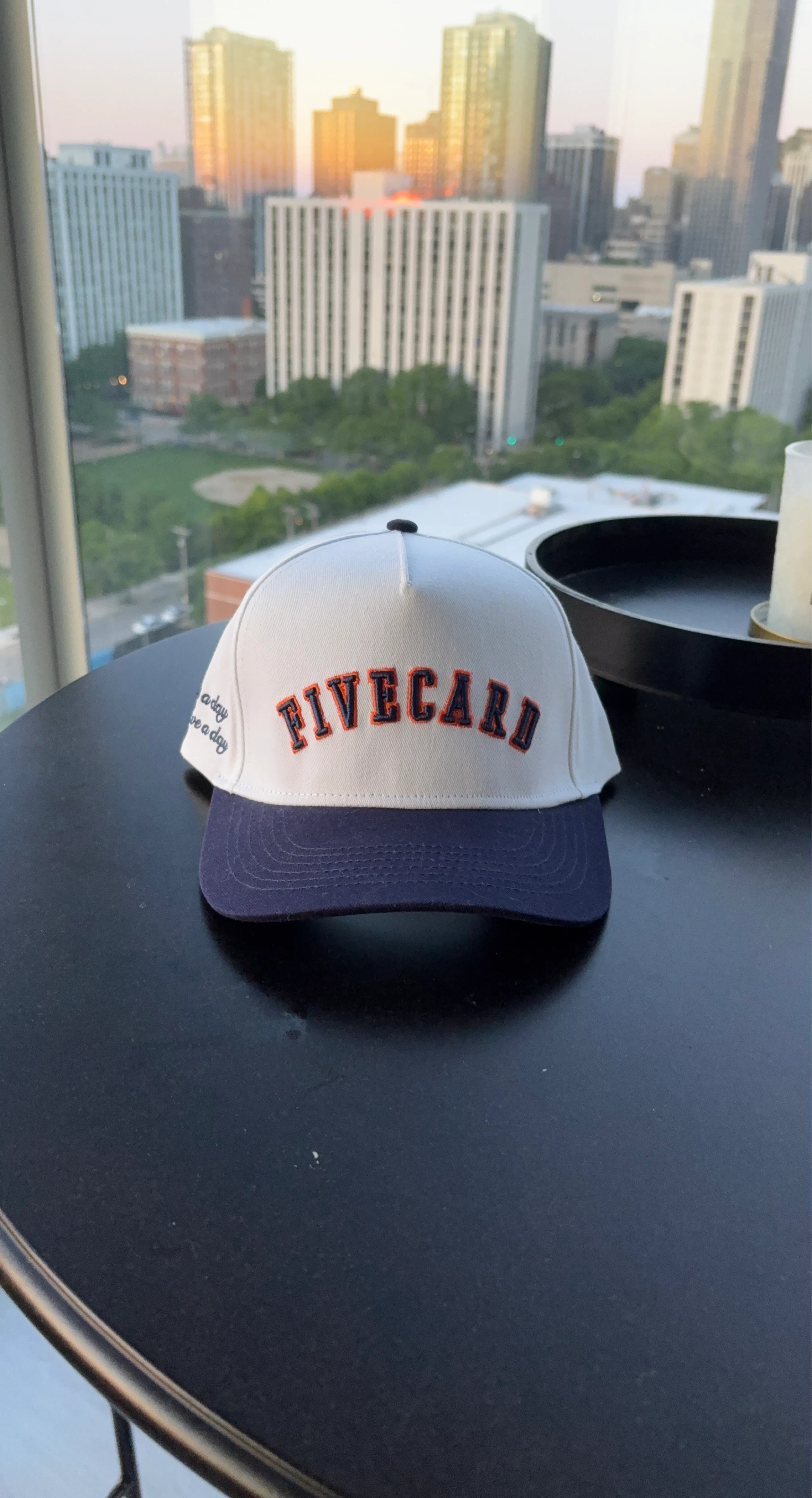 Fivecard White and Navy Baseball Cap