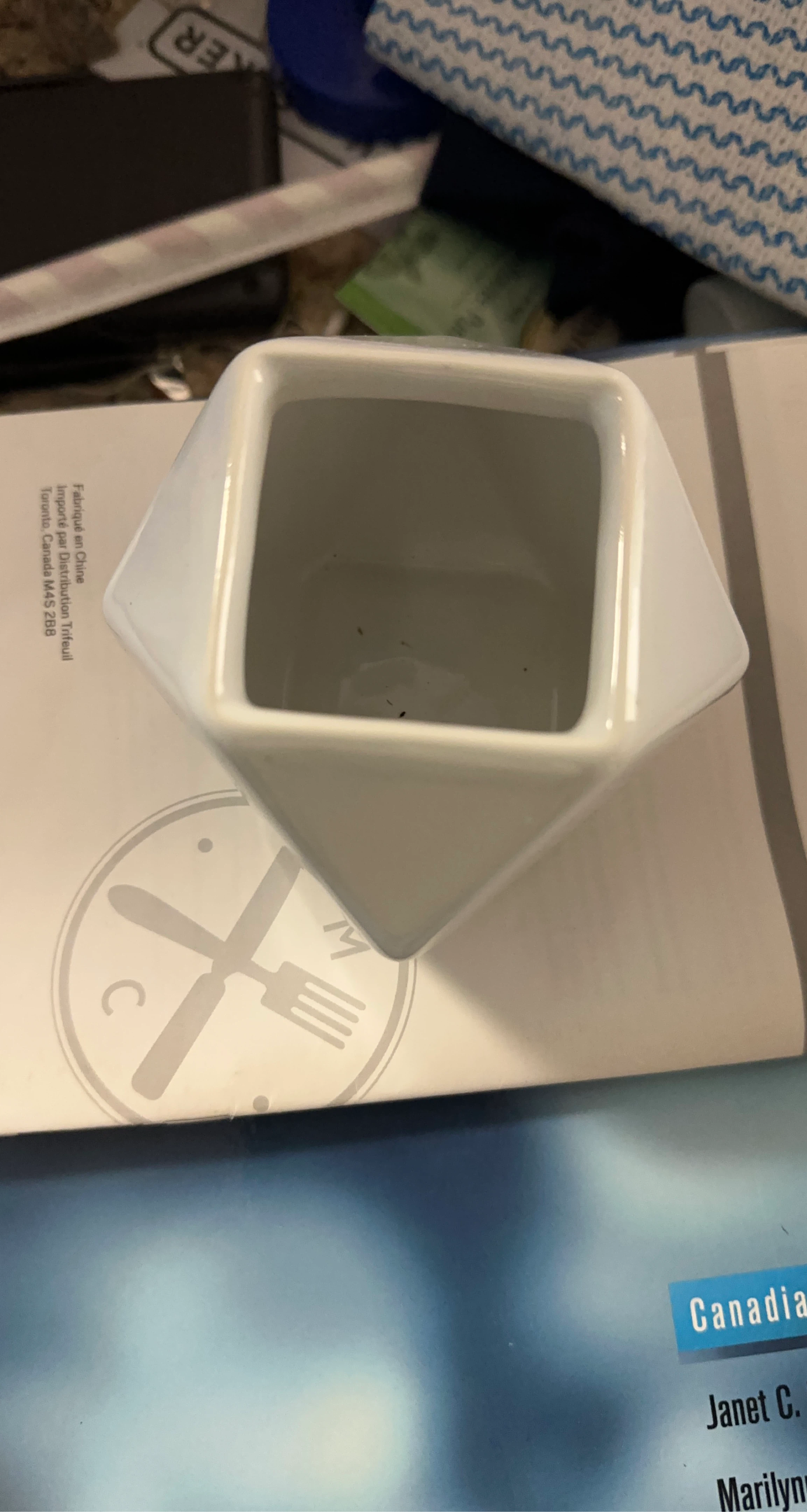 White Geometric Ceramic Planter Pot