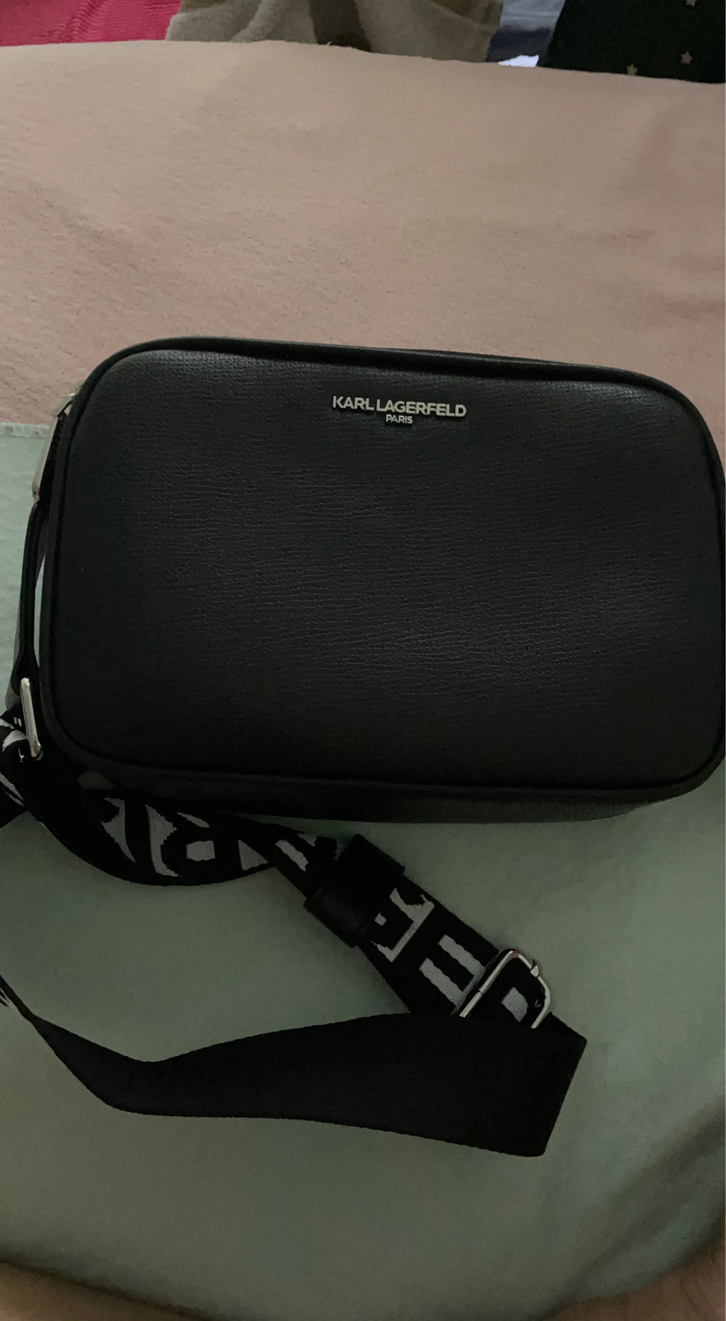Karl Lagerfeld Black Pebble Leather Camera Bag