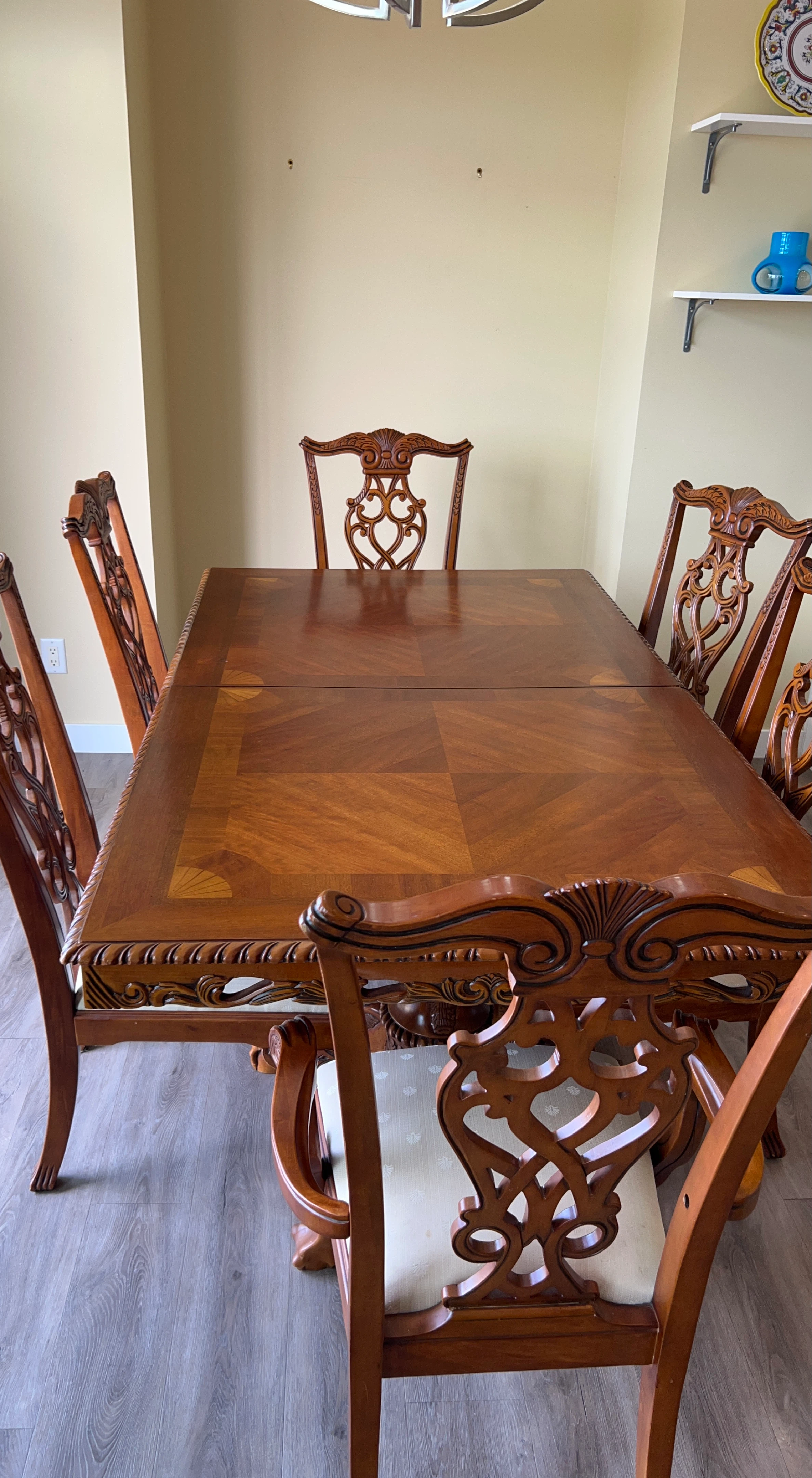 Ornate Wood Dining Table and Chairs Set