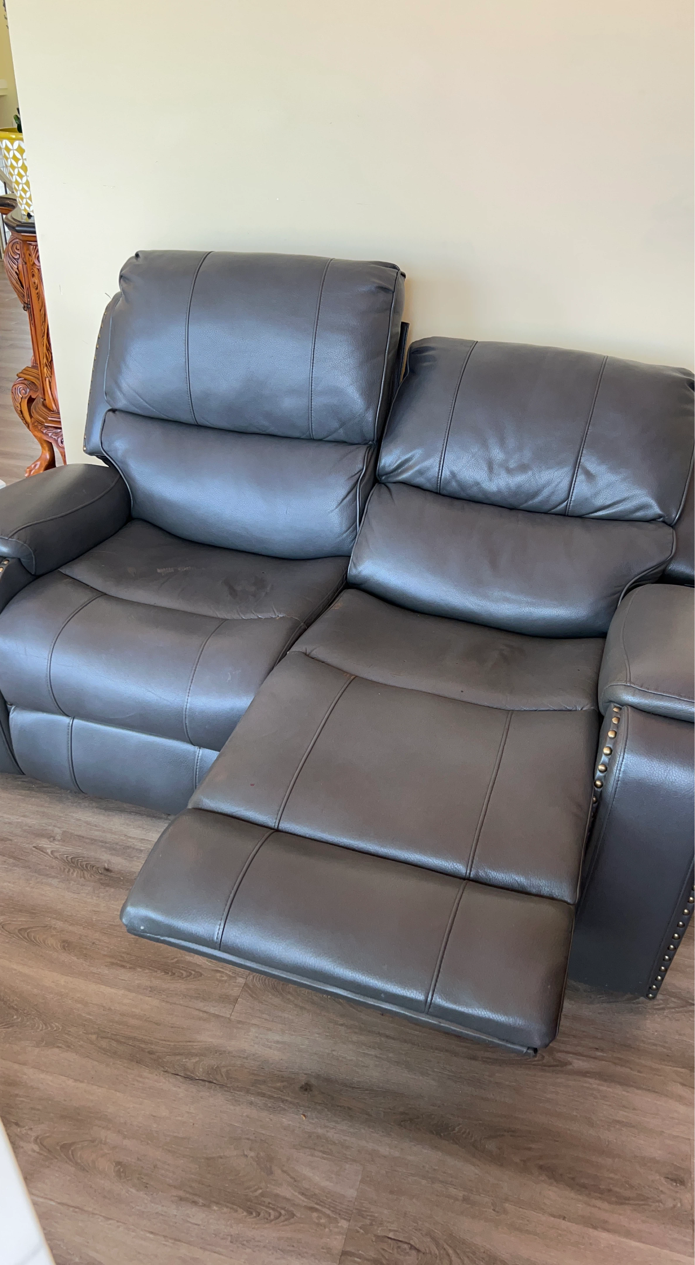 Dark Grey Leather Recliner Sofa