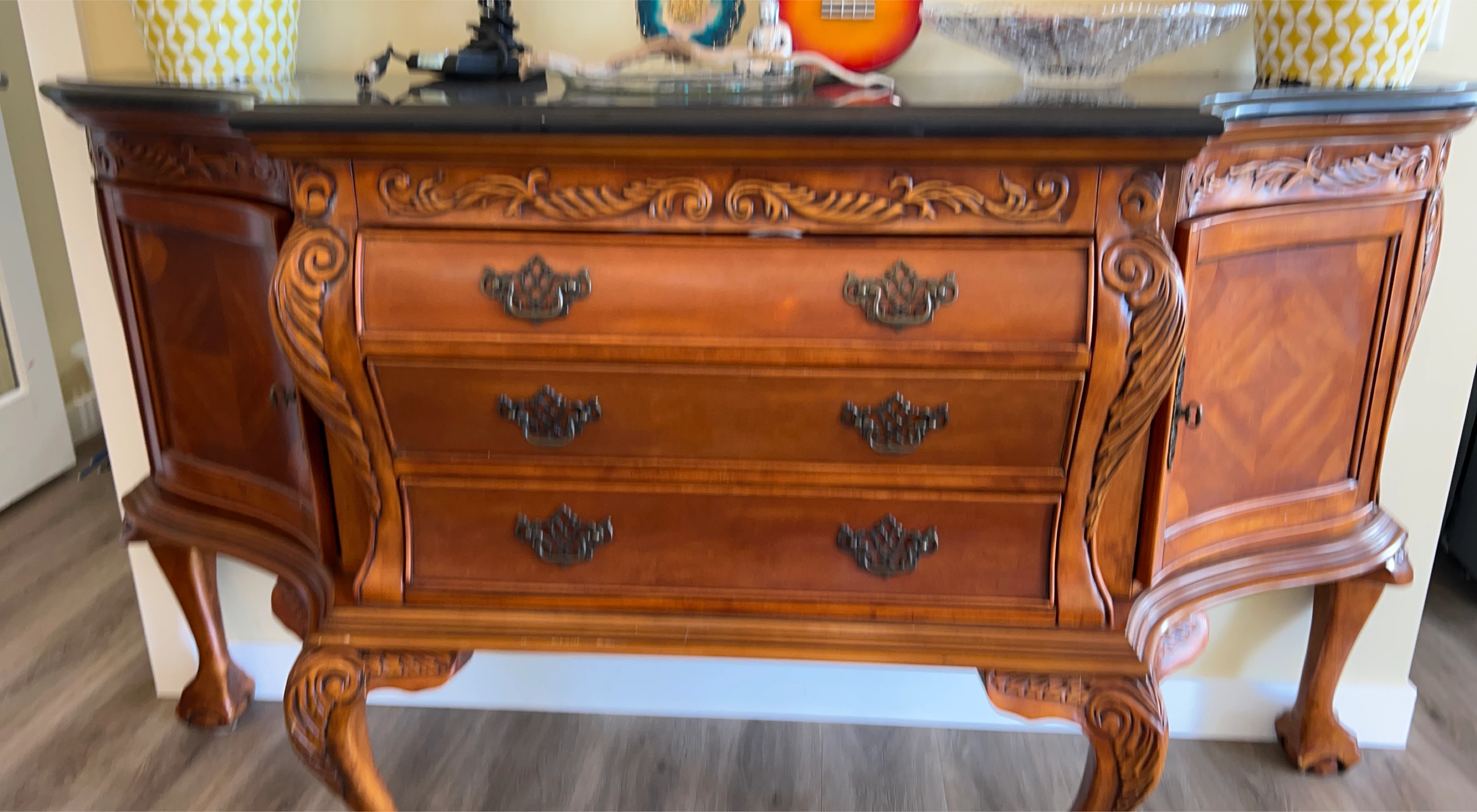 Antique Wooden Sideboard with Drawers and Cabinets