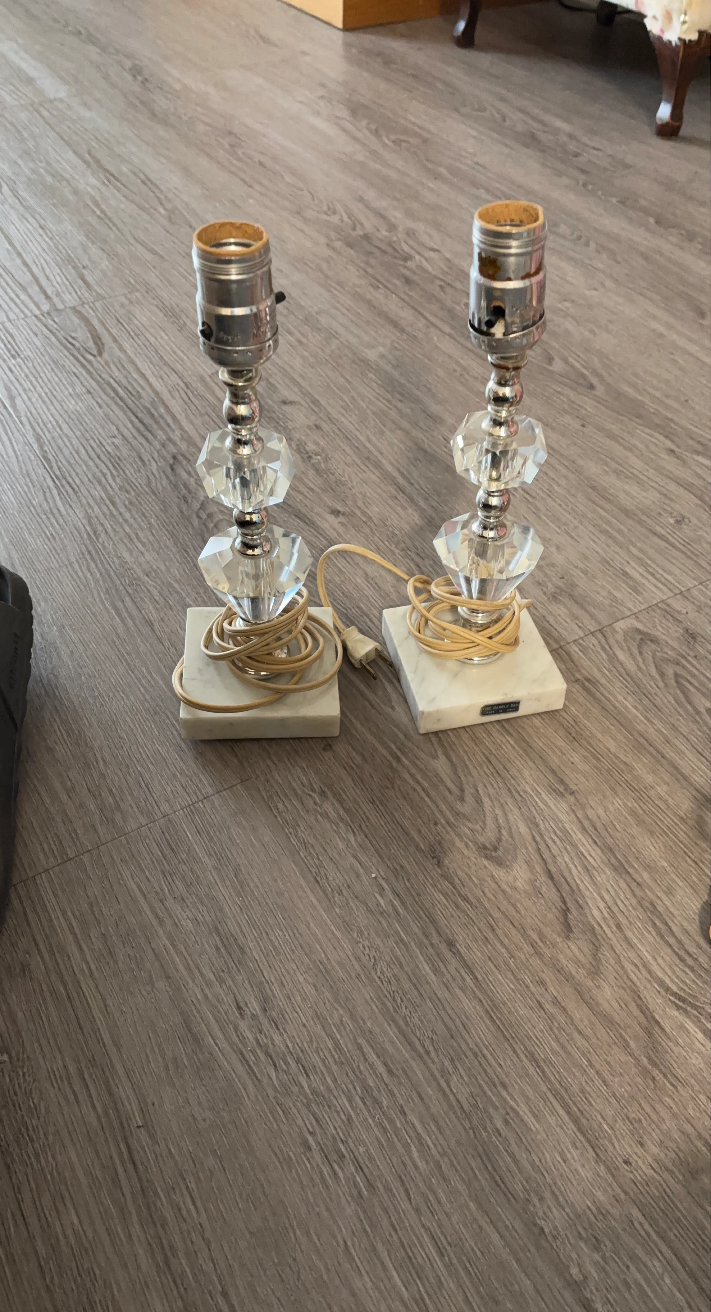 Pair of Crystal Accent Table Lamps with Marble Bases