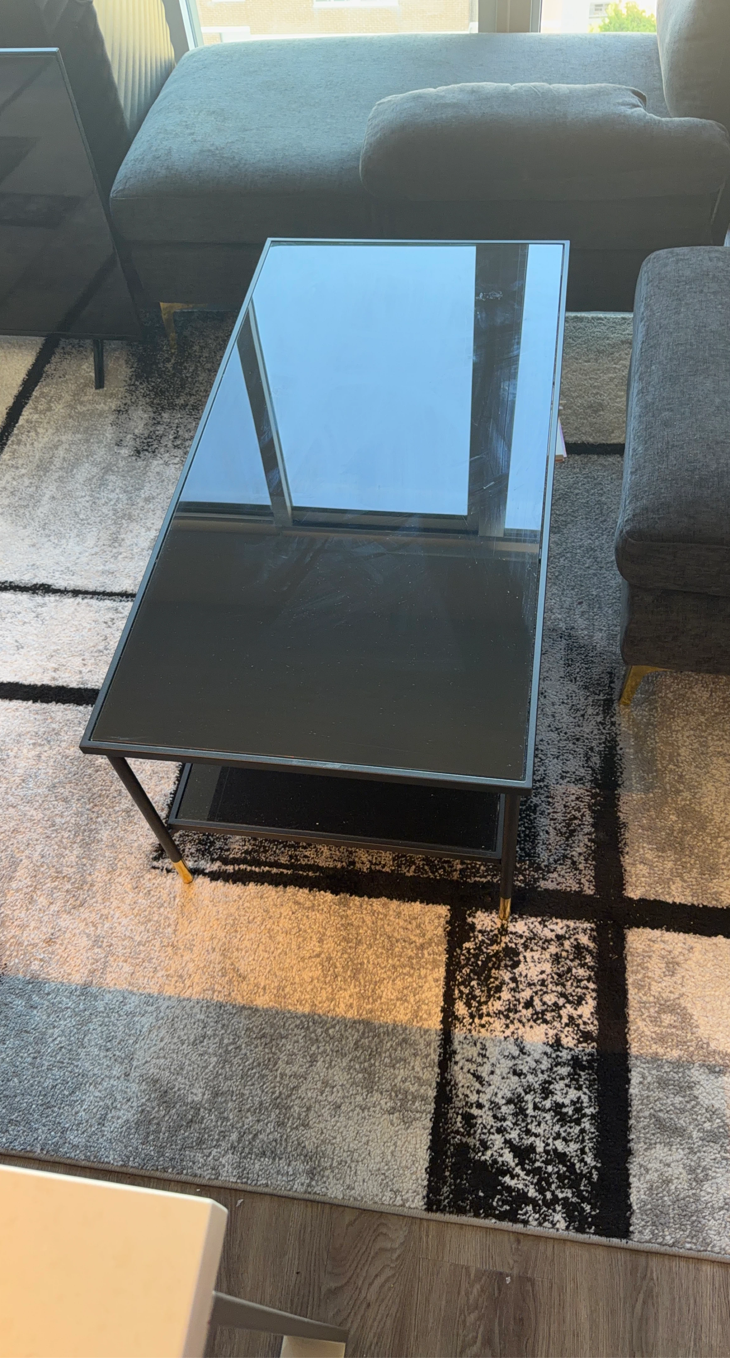 Black Glass Top Coffee Table with Shelf