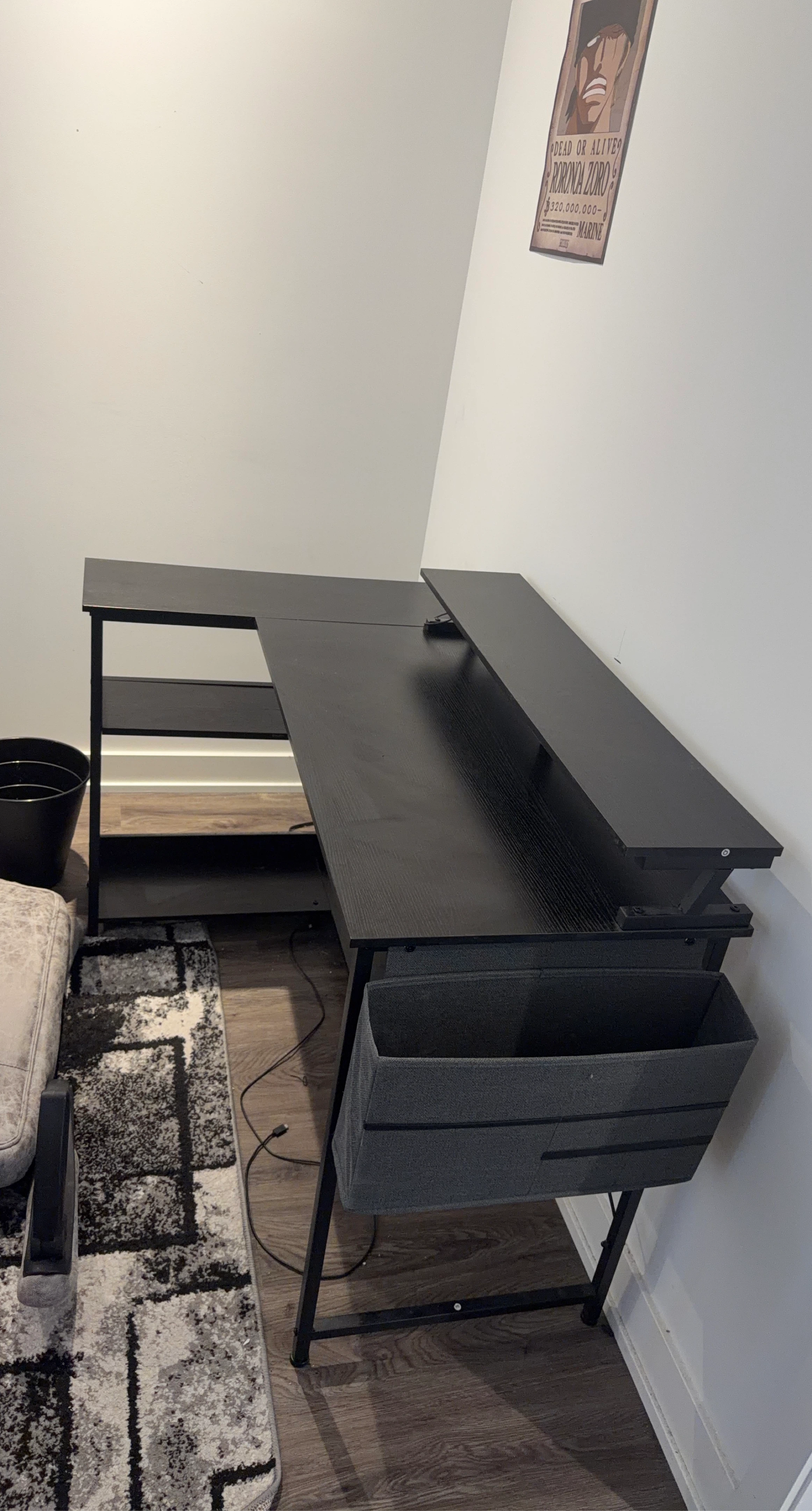 Black L-Shaped Computer Desk with Shelves