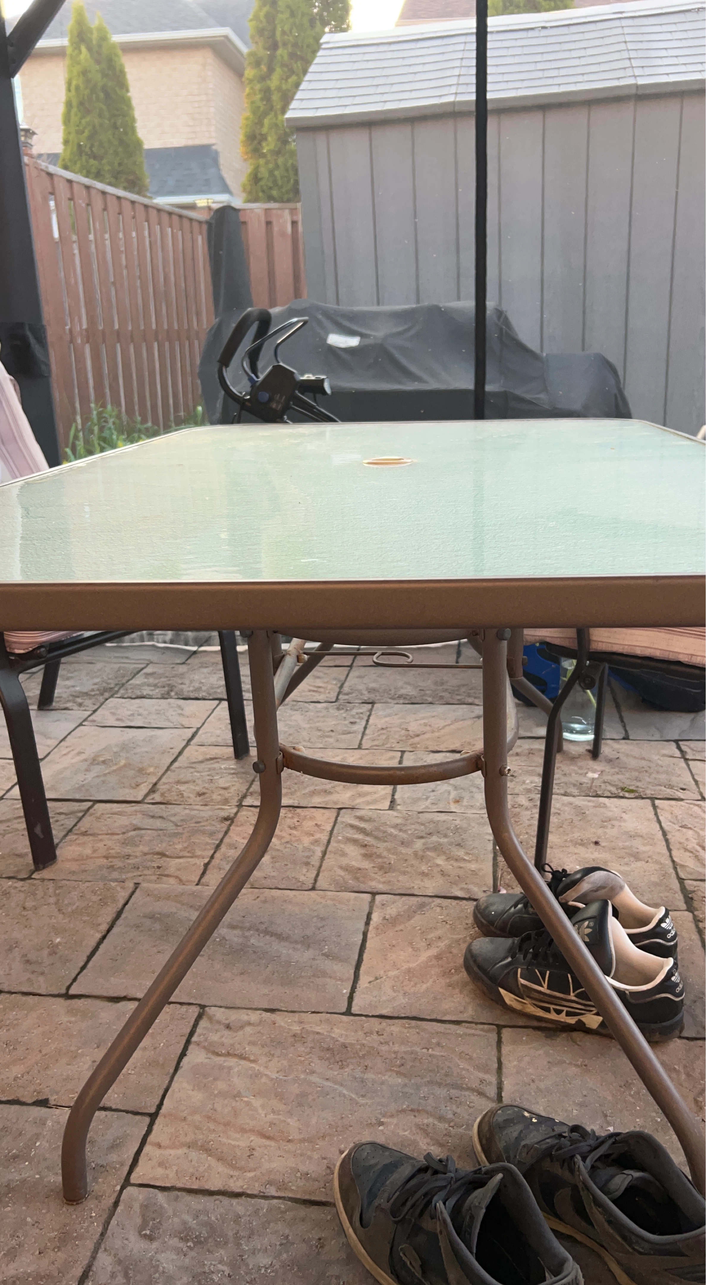 Glass Top Patio Table with Metal Frame