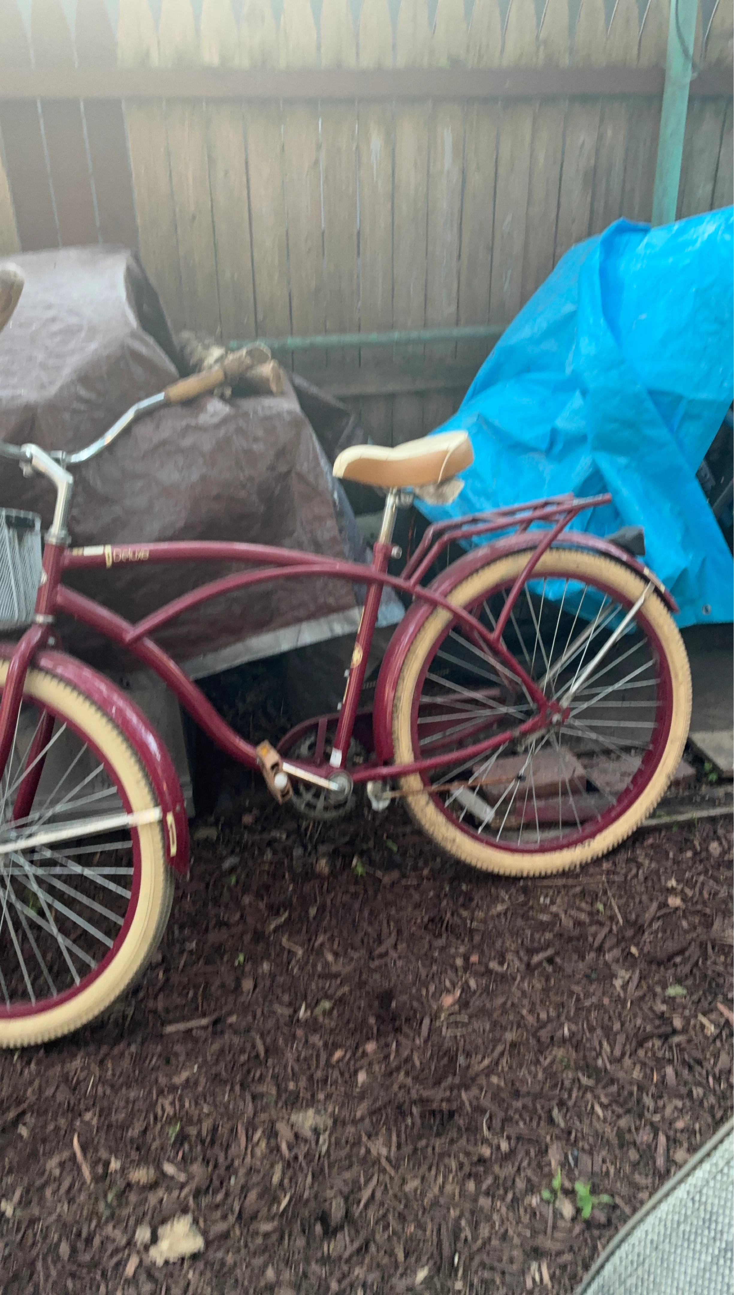 Maroon Deluxe Cruiser Bicycle with Tan Seat and Basket