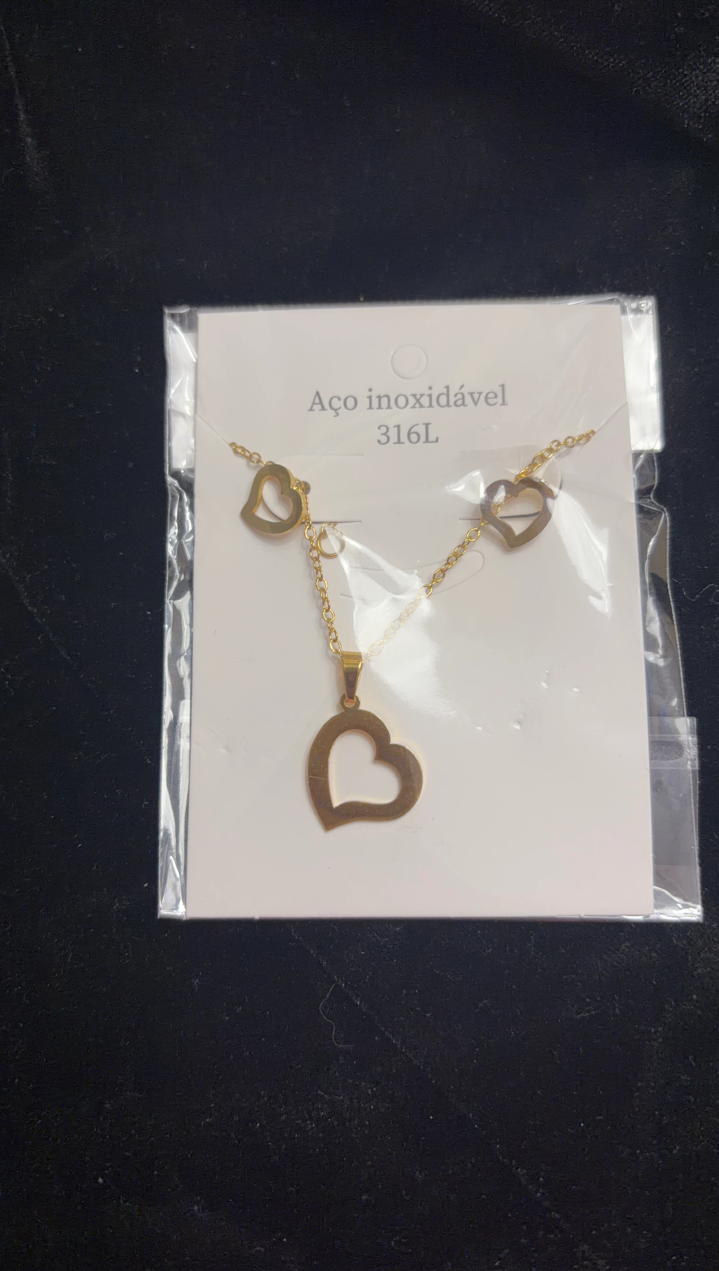 Gold Heart Necklace and Earrings Set