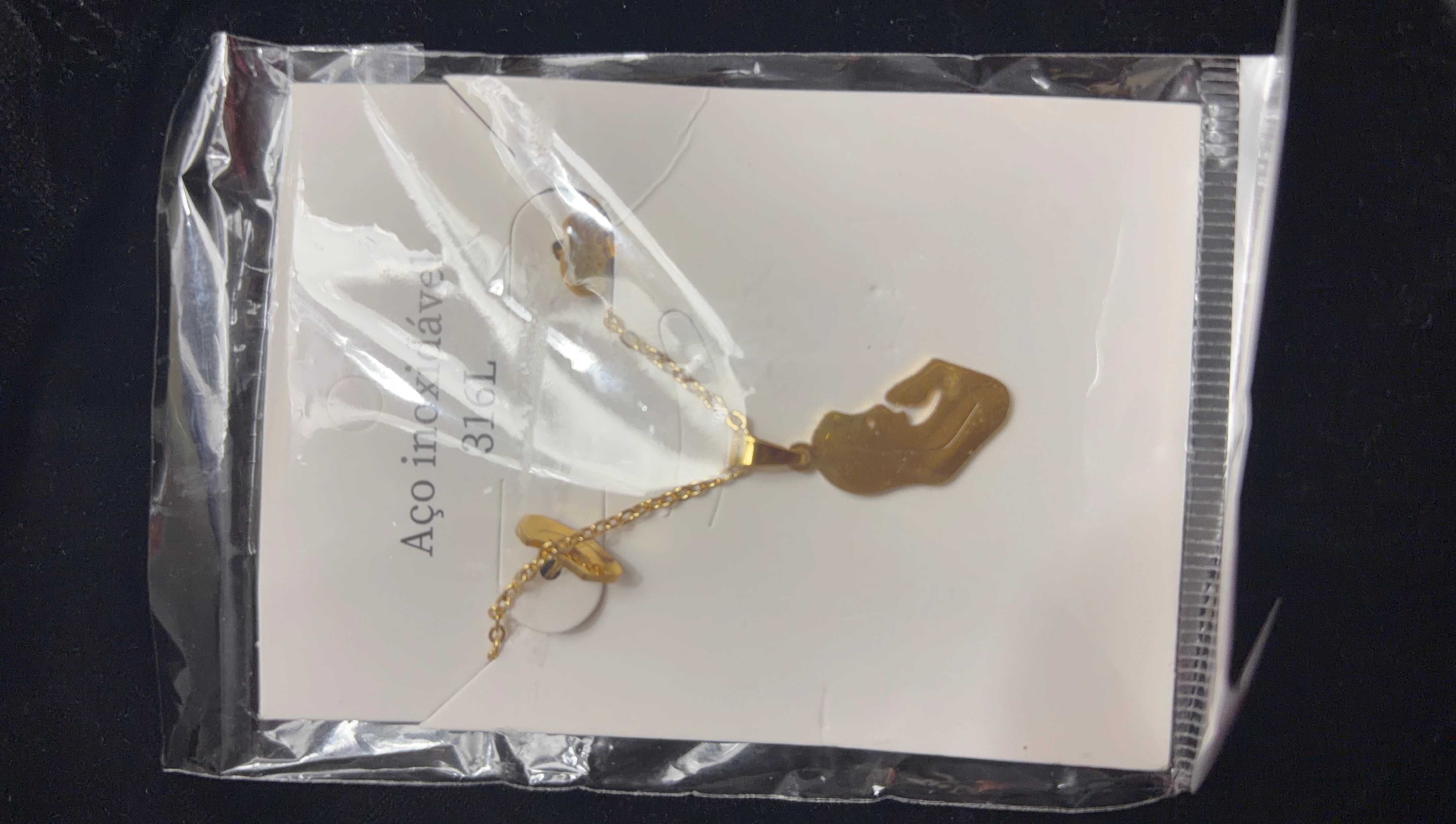 Gold Tone "M" Pendant Necklace