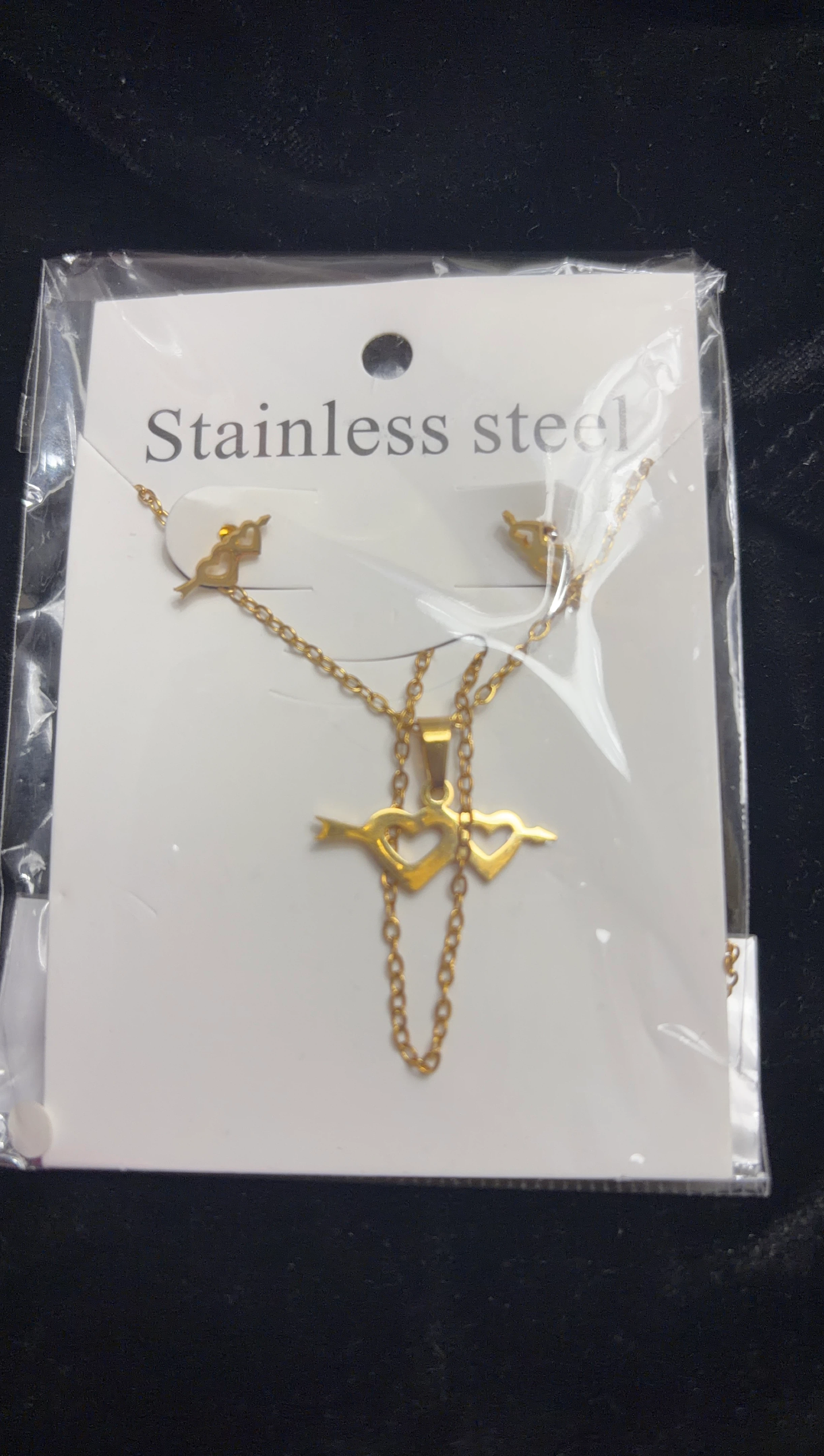 Gold Stainless Steel Necklace and Earrings Set